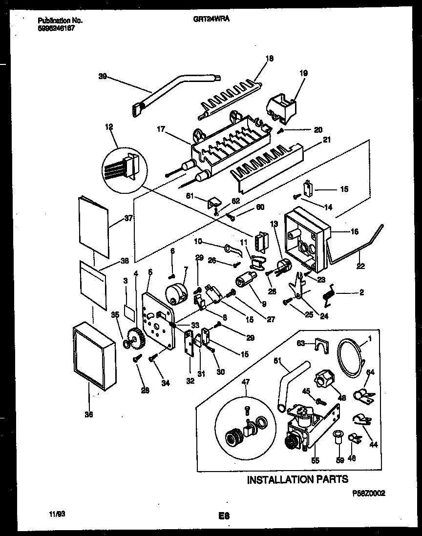 Gibson GRT24WRAW0 ice maker and ice maker installation parts diagram
