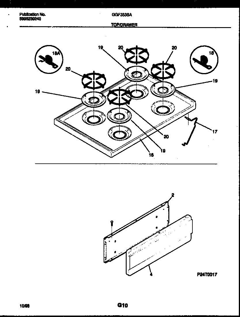 Gibson GGF353SAWA cooktop and drawer parts diagram