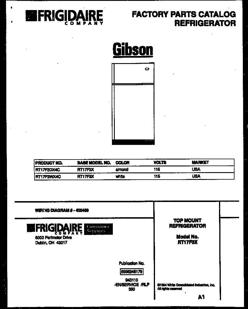 Gibson RT17F3WX4C cover page diagram