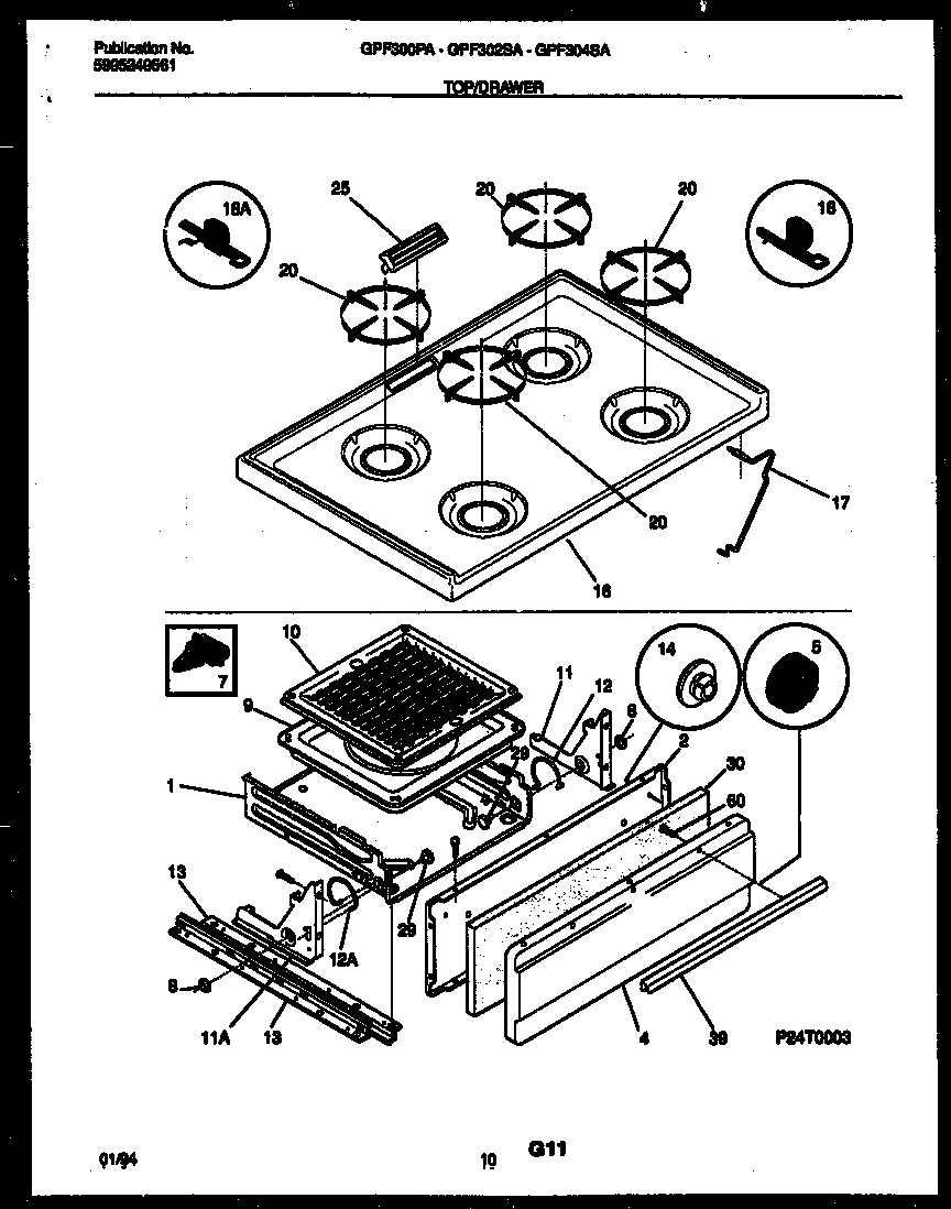 Gibson GPF302SAWB cooktop and broiler drawer parts diagram