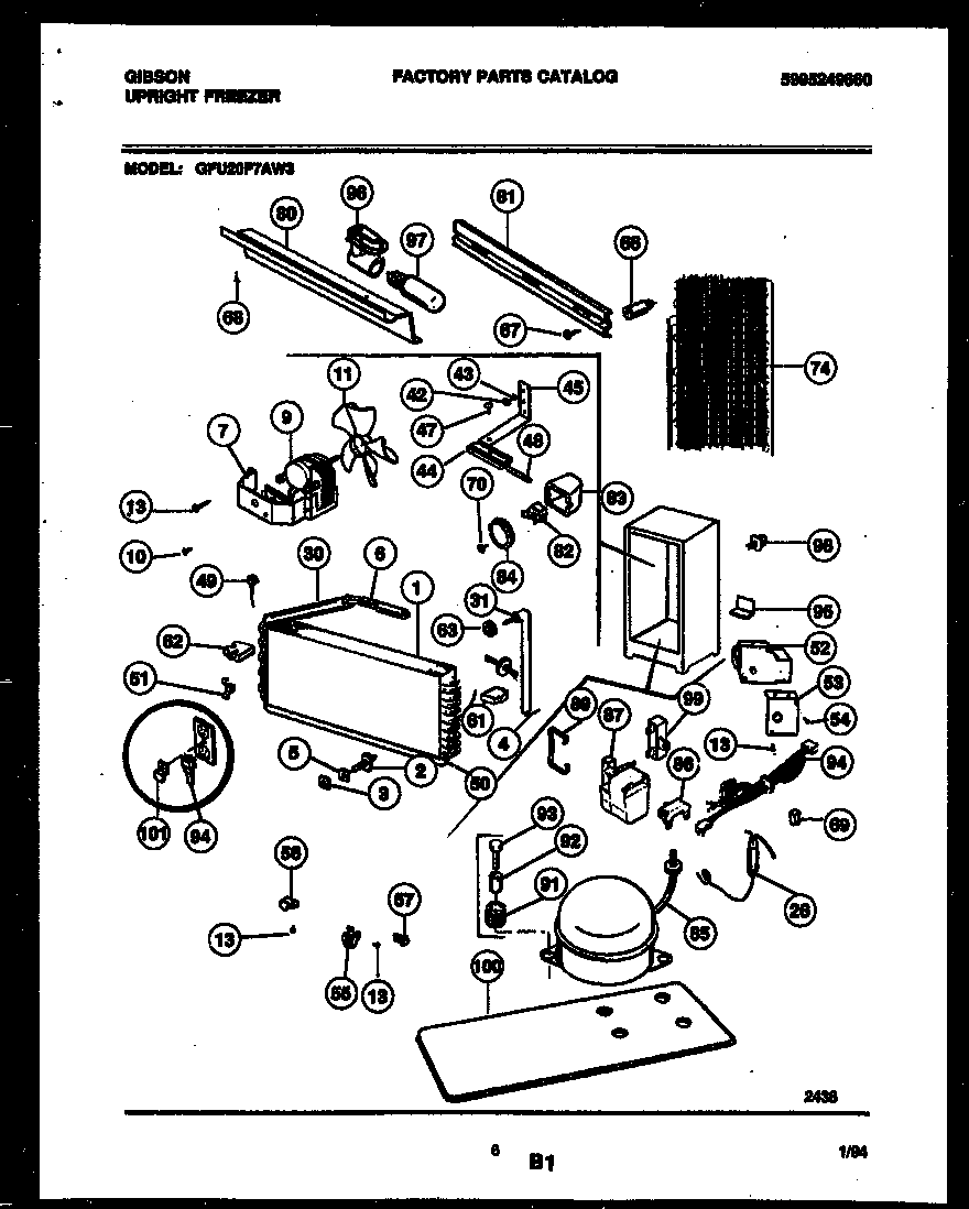 Gibson GFU20F7AW3 system and automatic defrost parts diagram