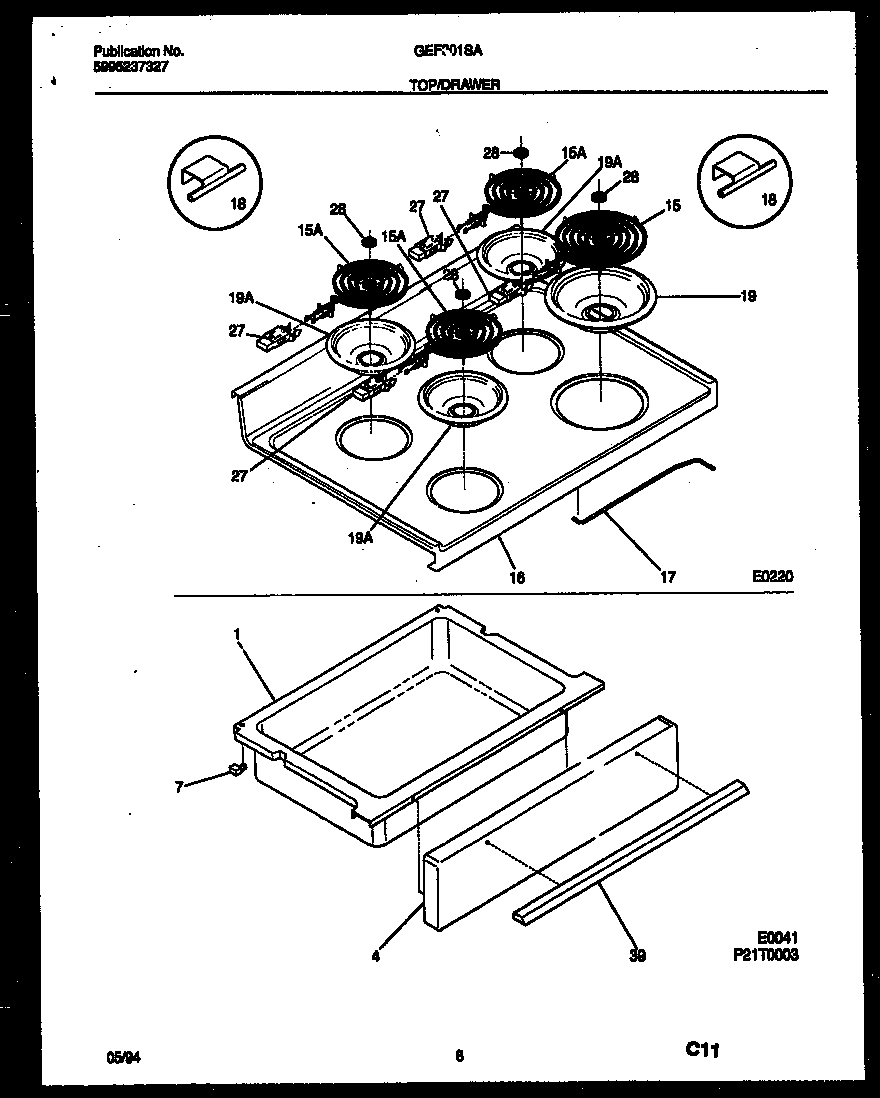 Gibson GEF301SADA top/drawer diagram