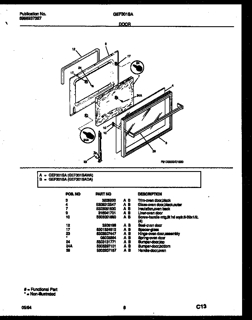 Gibson GEF301SADA door diagram
