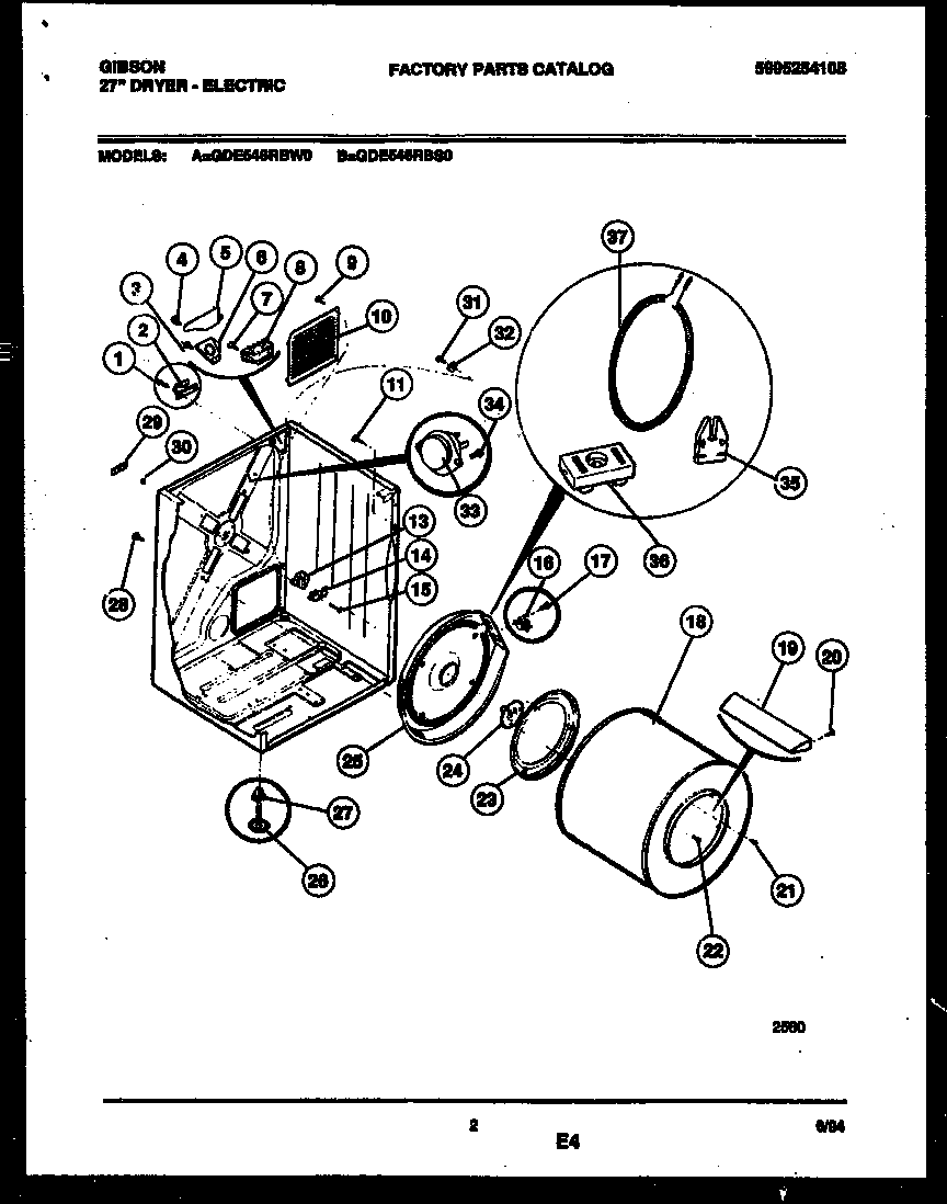 Gibson GDE546RBS0 cabinet and component parts diagram