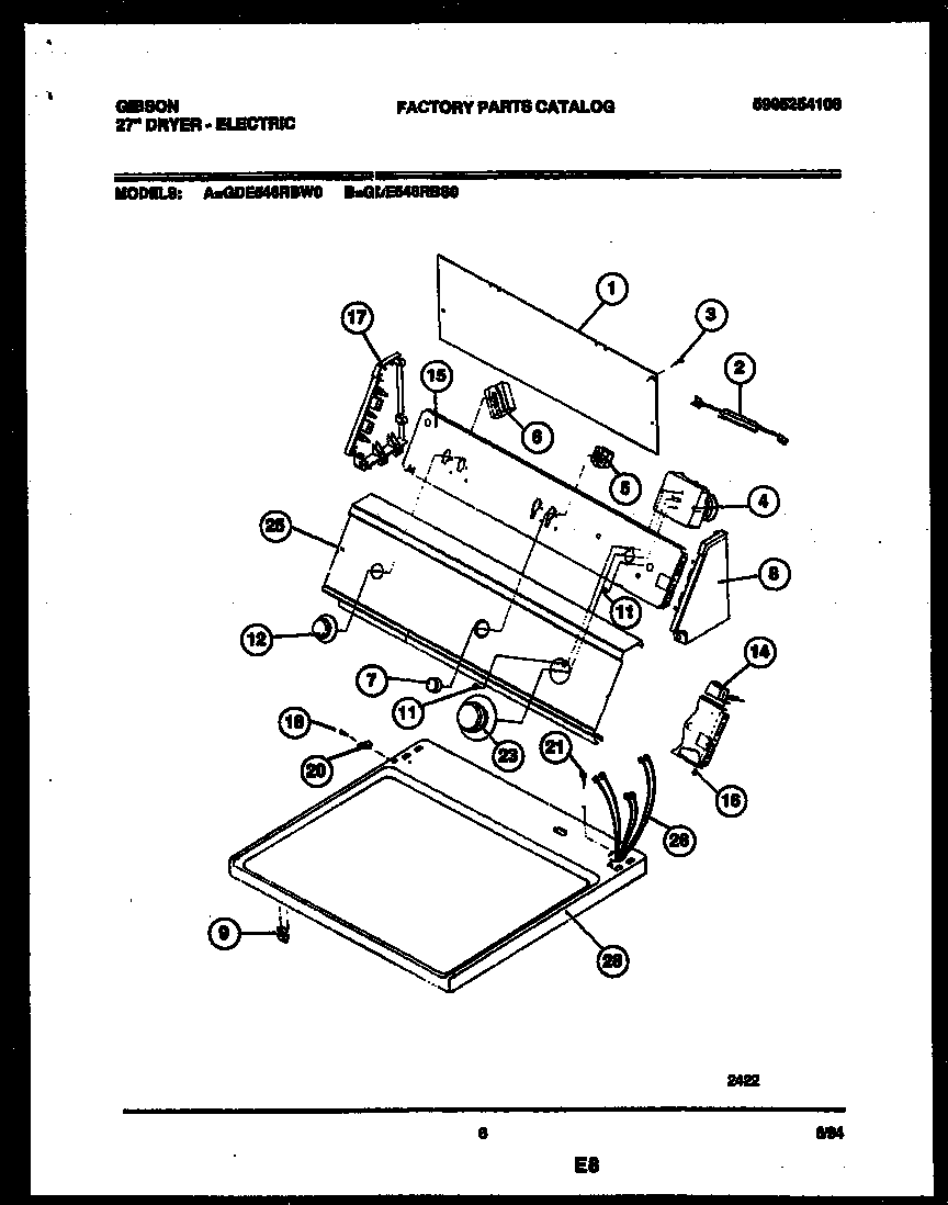 Gibson GDE546RBS0 console and control parts diagram