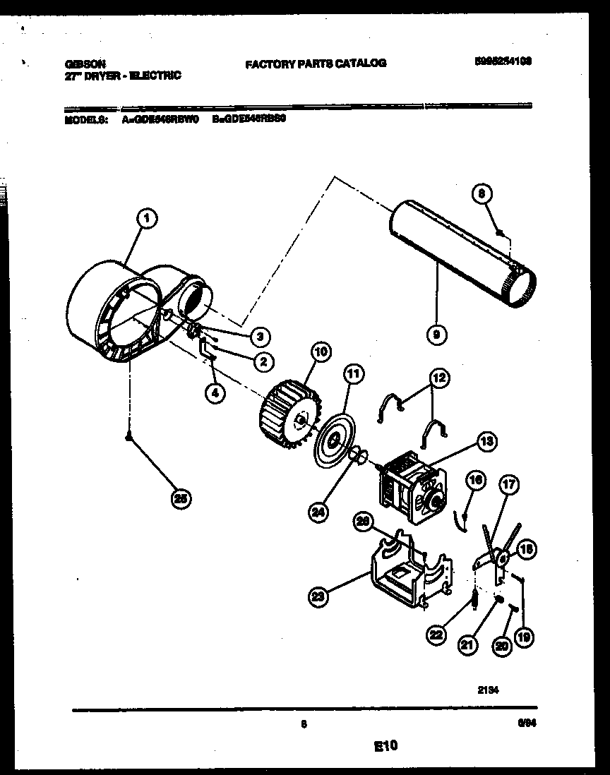 Gibson GDE546RBS0 blower and drive parts diagram