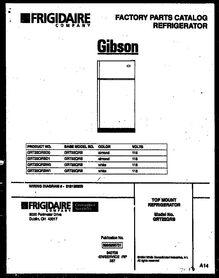 Gibson GRT22QRBD1 cover page diagram