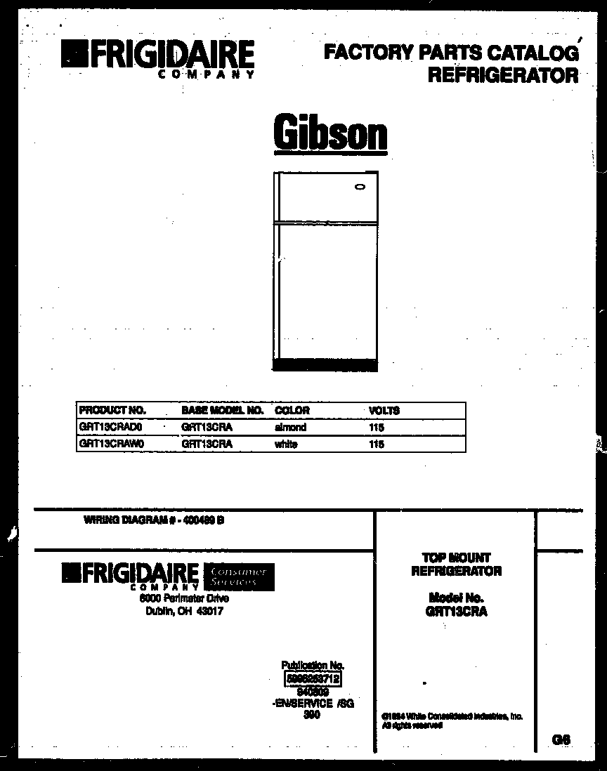 Gibson GRT13CRAW0 cover page diagram