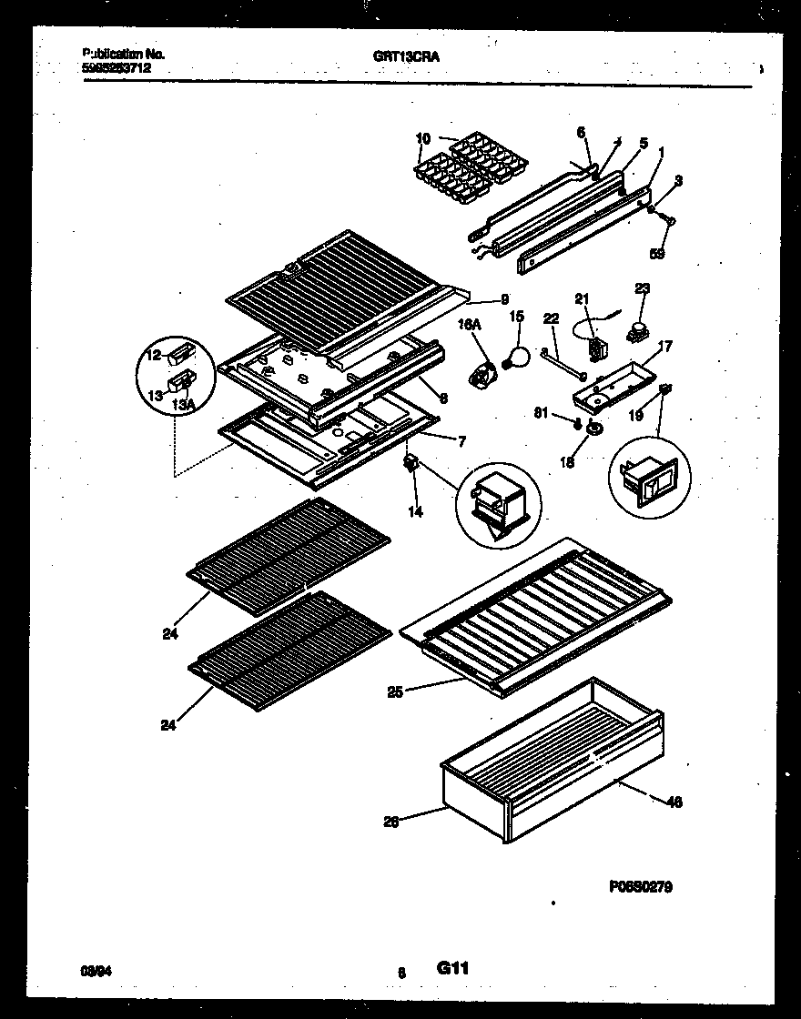 Gibson GRT13CRAW0 shelves and supports diagram