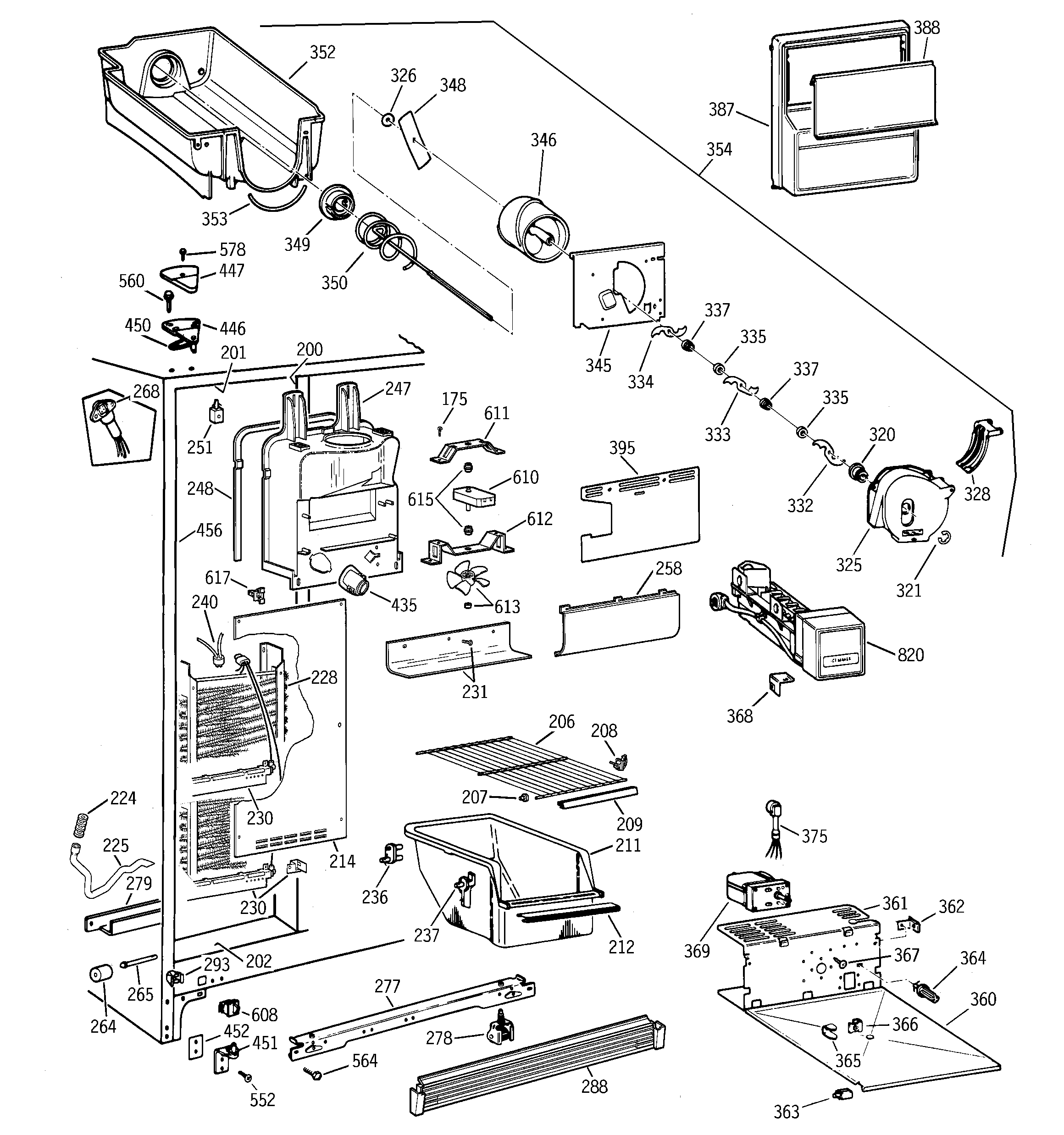 GE MRSC20KWBEAD freezer section diagram