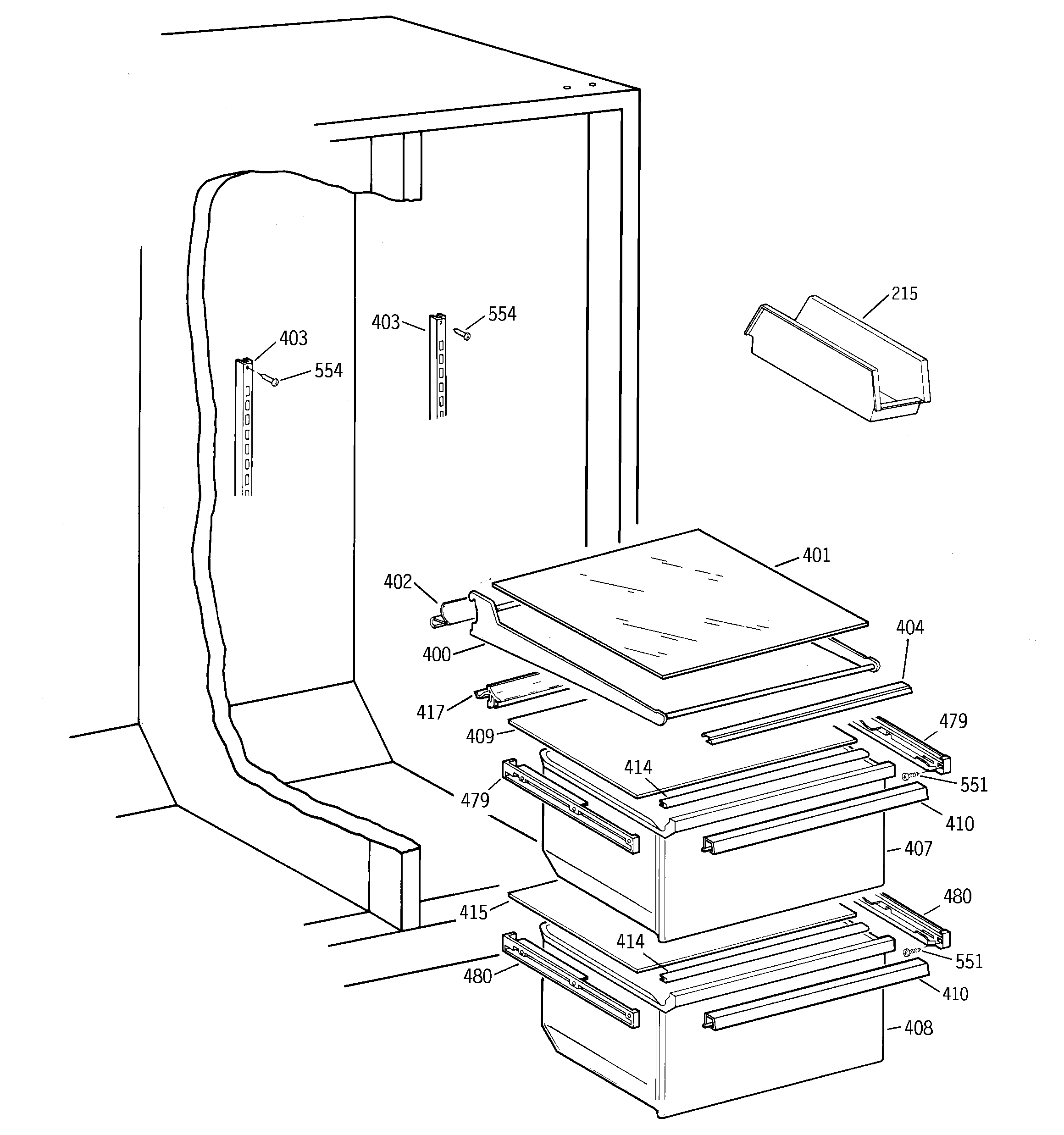 GE MRSC20KWBEAD fresh food shelves diagram