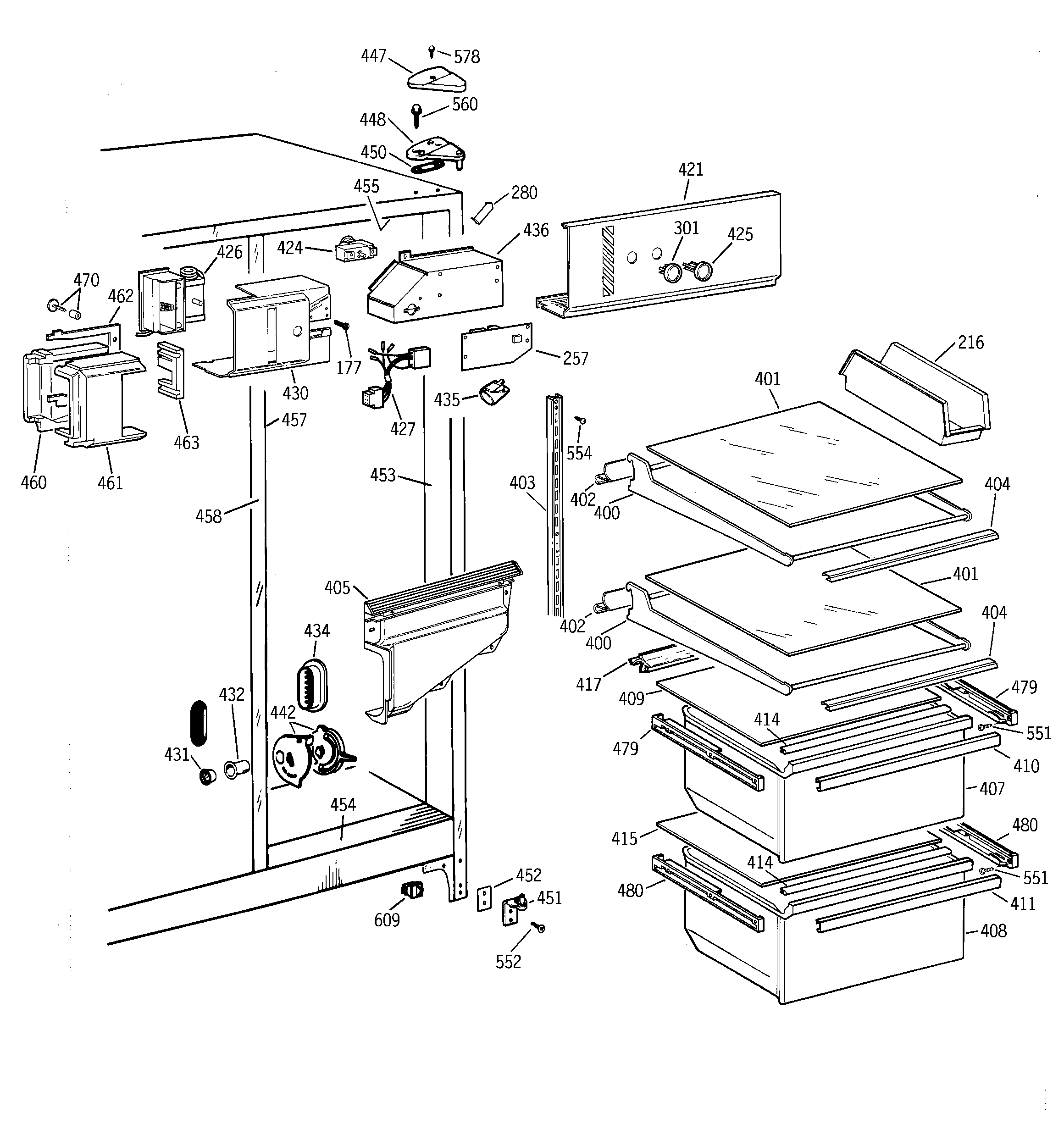 GE MSZ20GABEWW fresh food section diagram