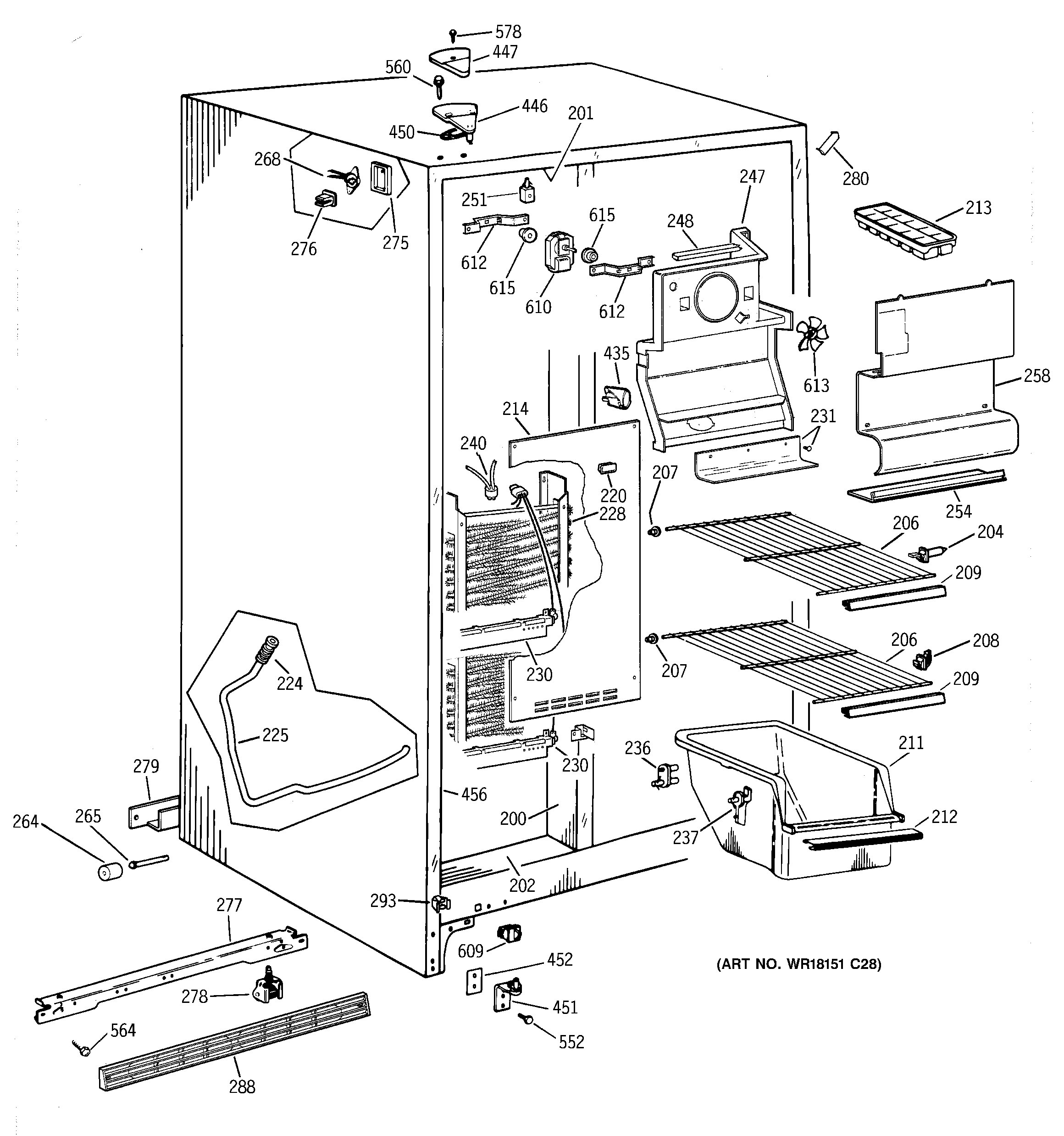 GE MSG22GABEWW freezer section diagram