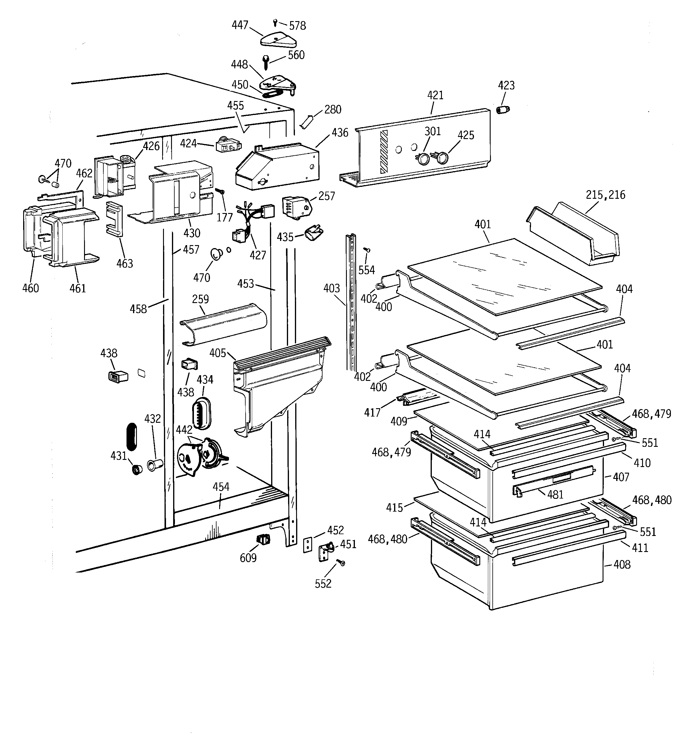 GE MSK25GACEAA fresh food section diagram