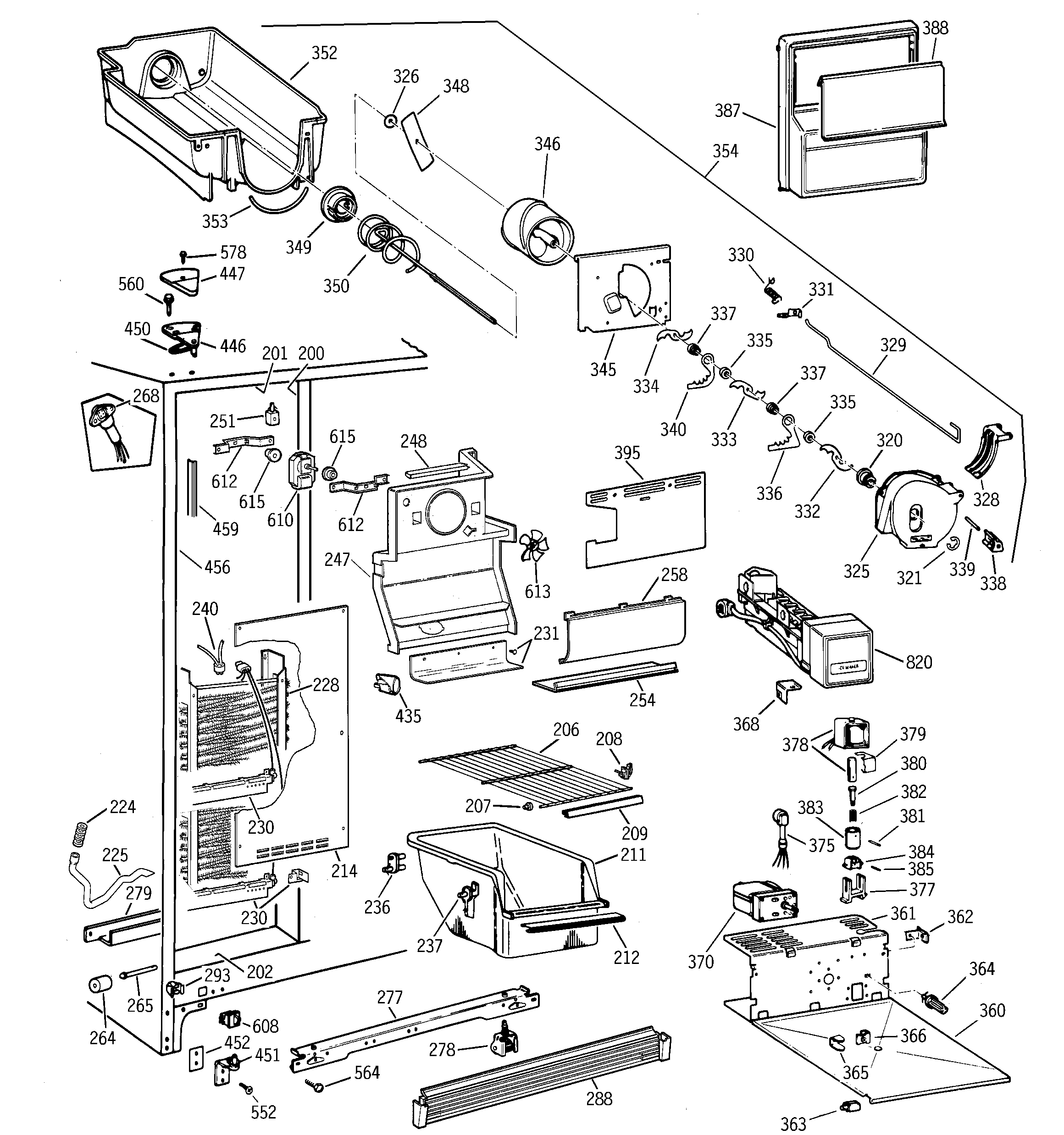 GE MSK25GRBEAA freezer section diagram
