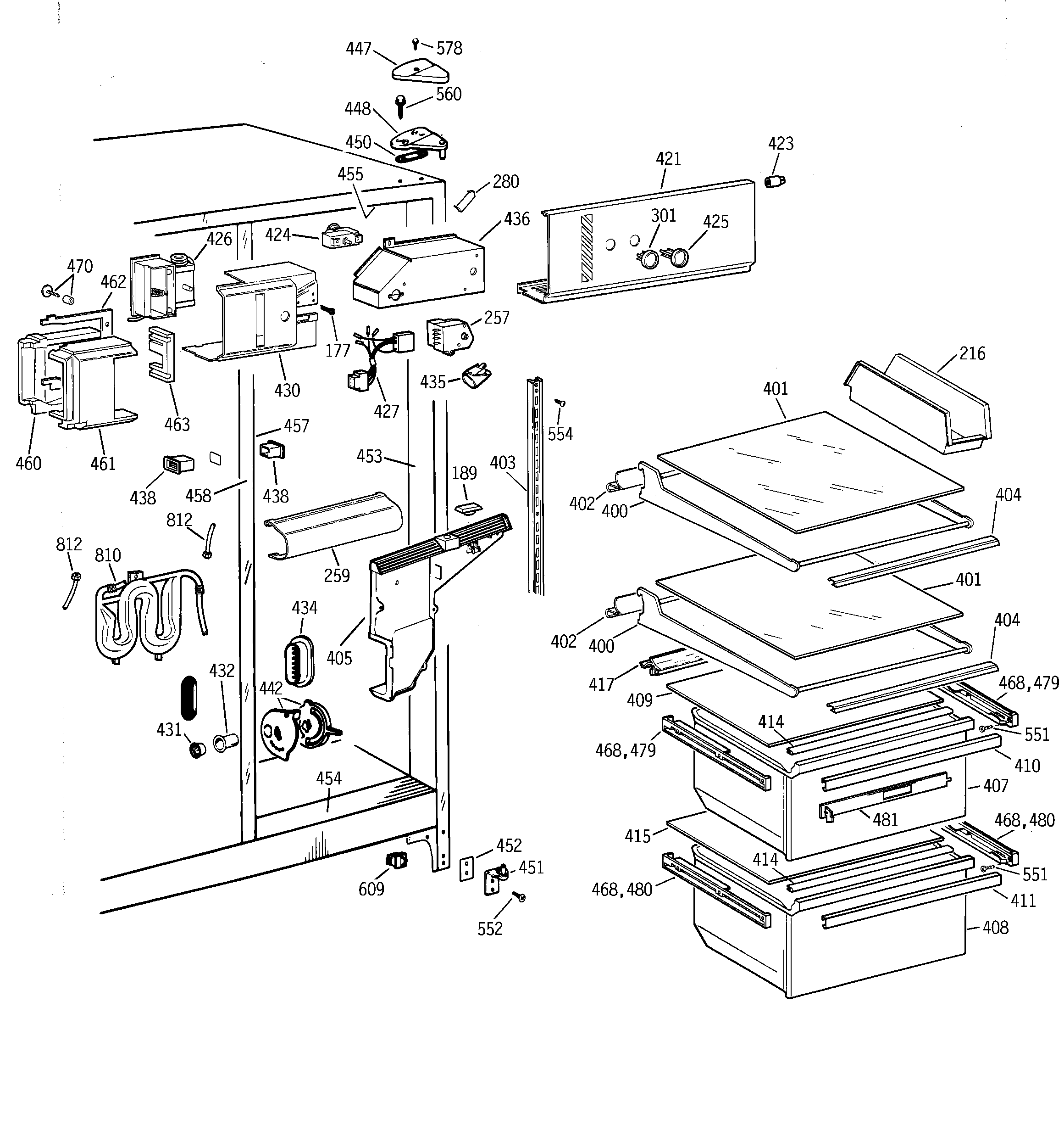 GE MSK25GRBEAA fresh food section diagram