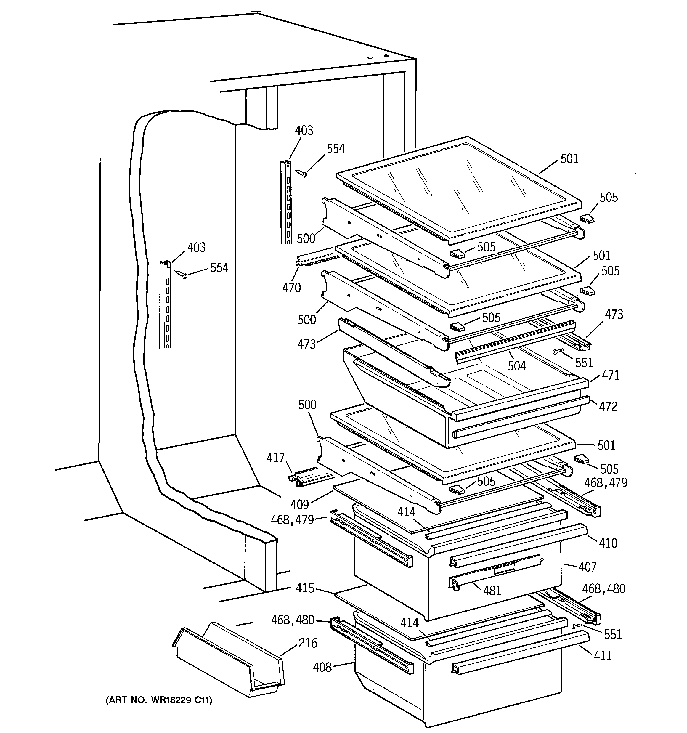 GE MSK28DHBEWW fresh food section diagram