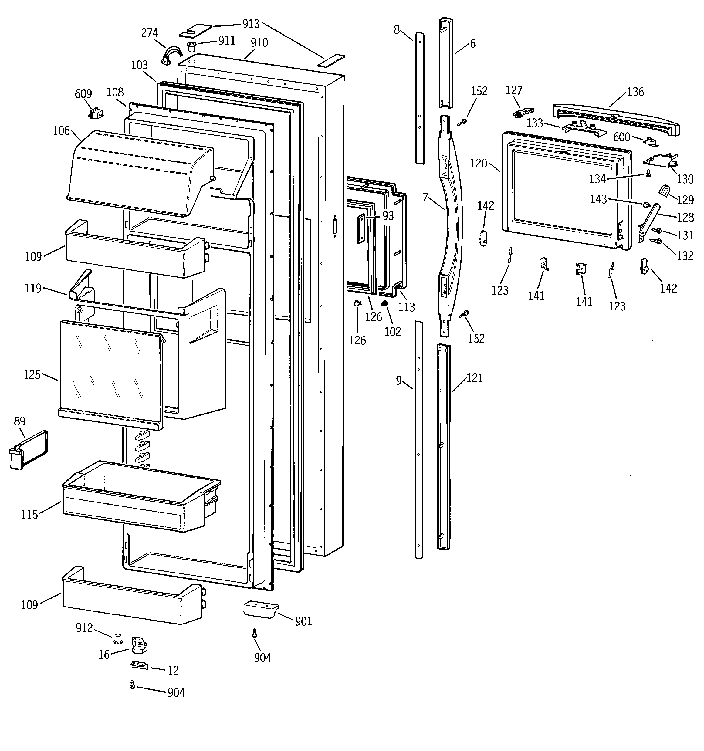 GE MSK30DHBEAA fresh food door diagram