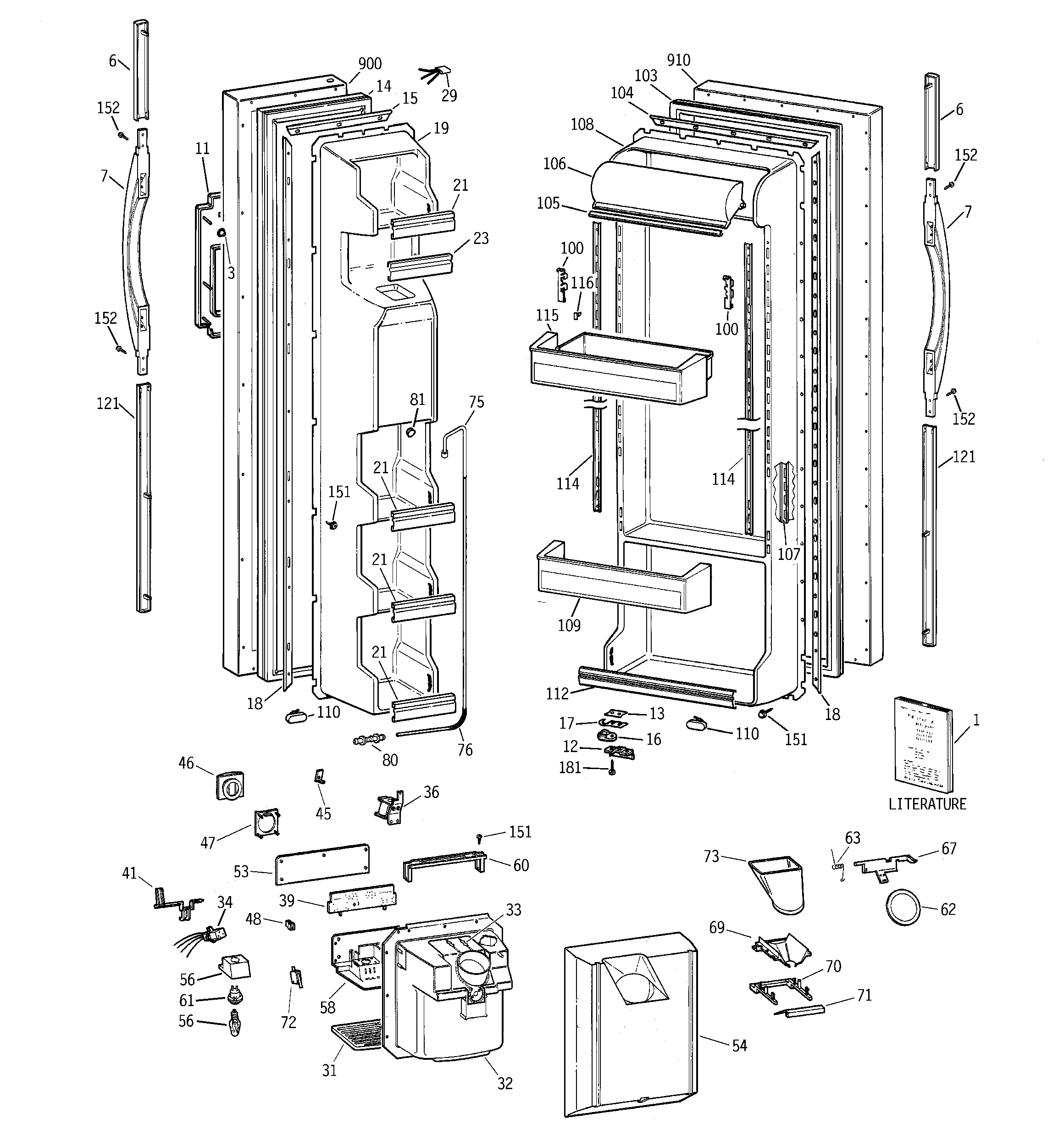 GE MST25GRBEWW doors diagram