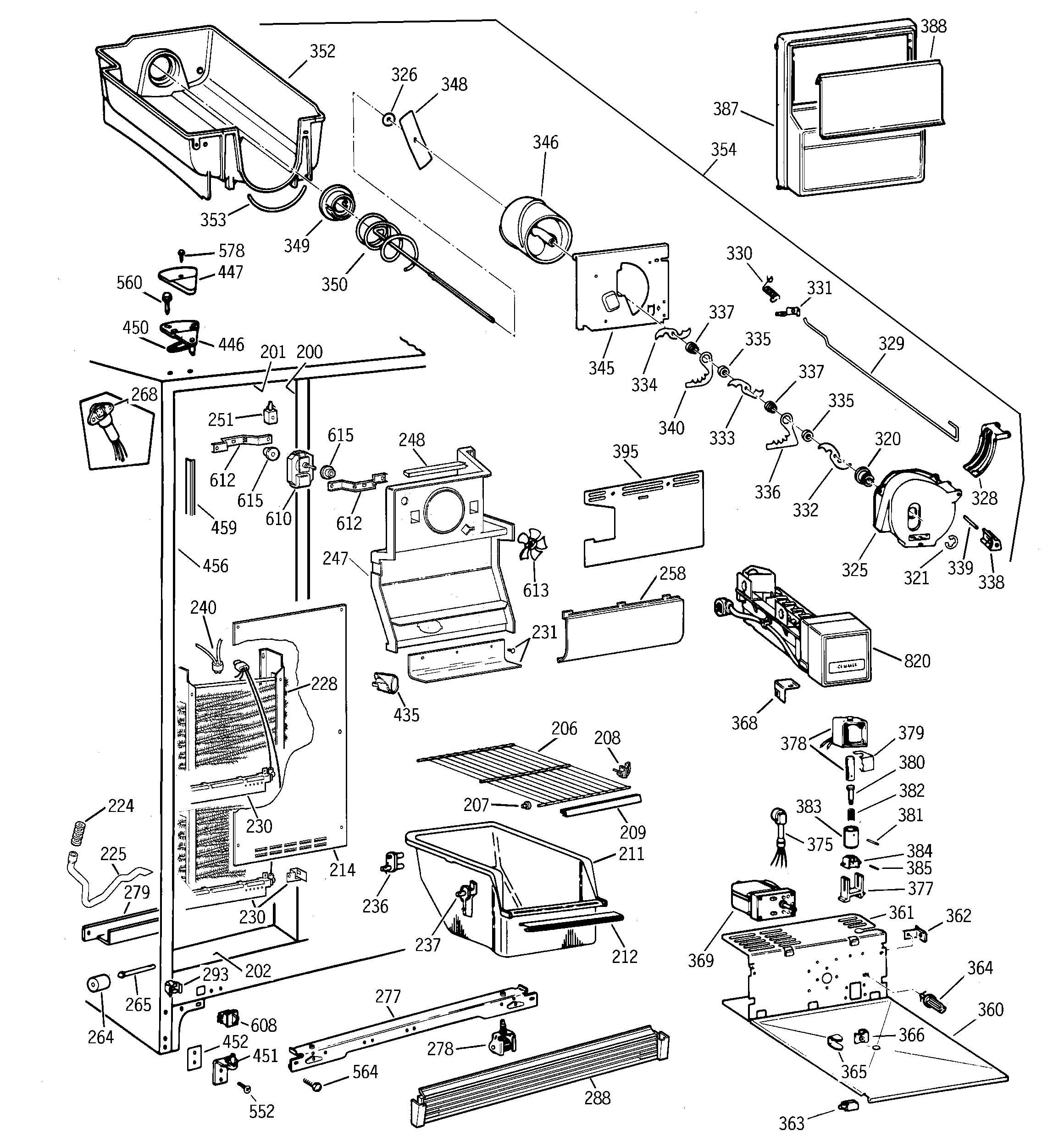 GE MST25GRBEWW freezer section diagram