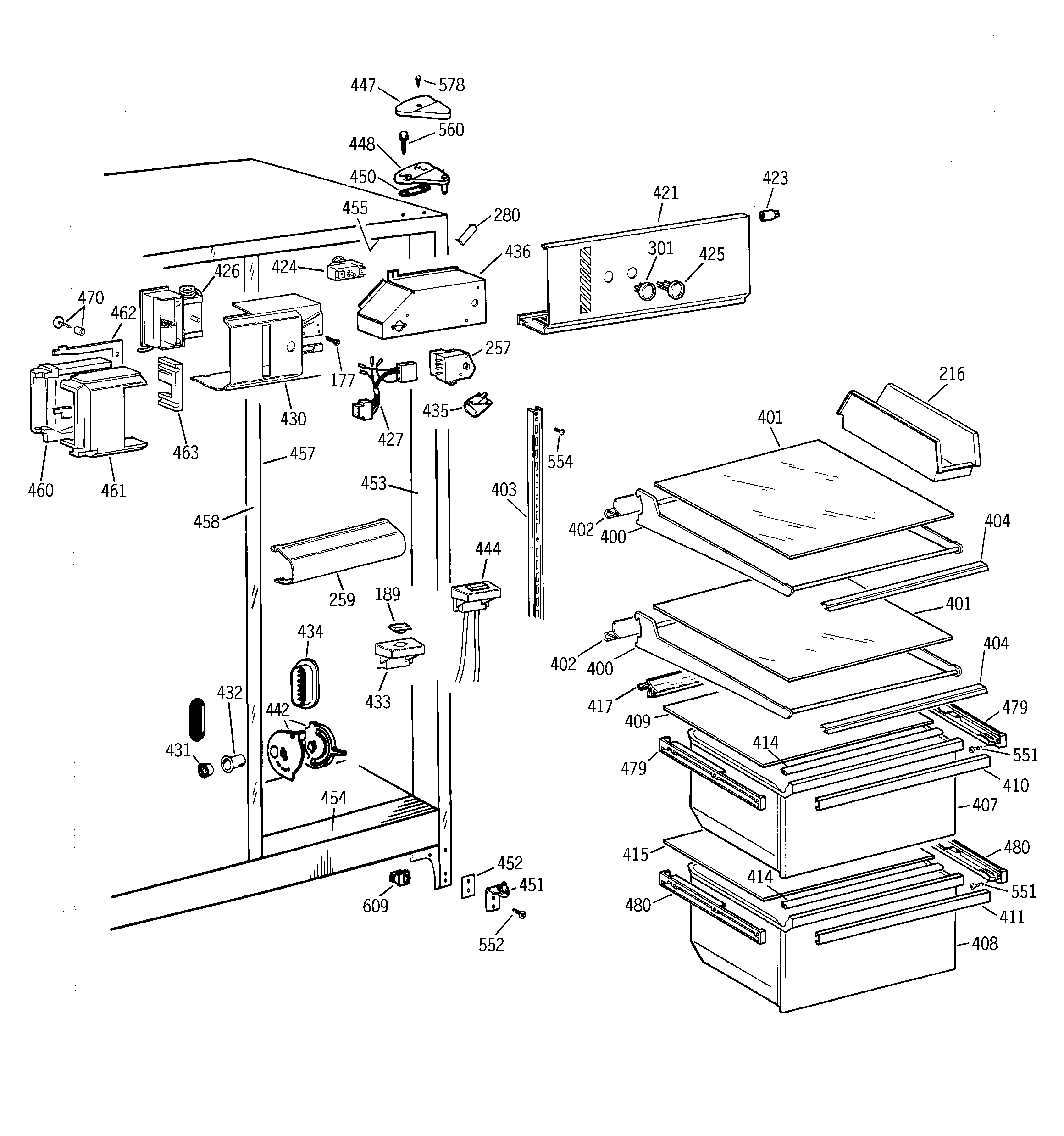 GE MSG20GABGWW fresh food section diagram