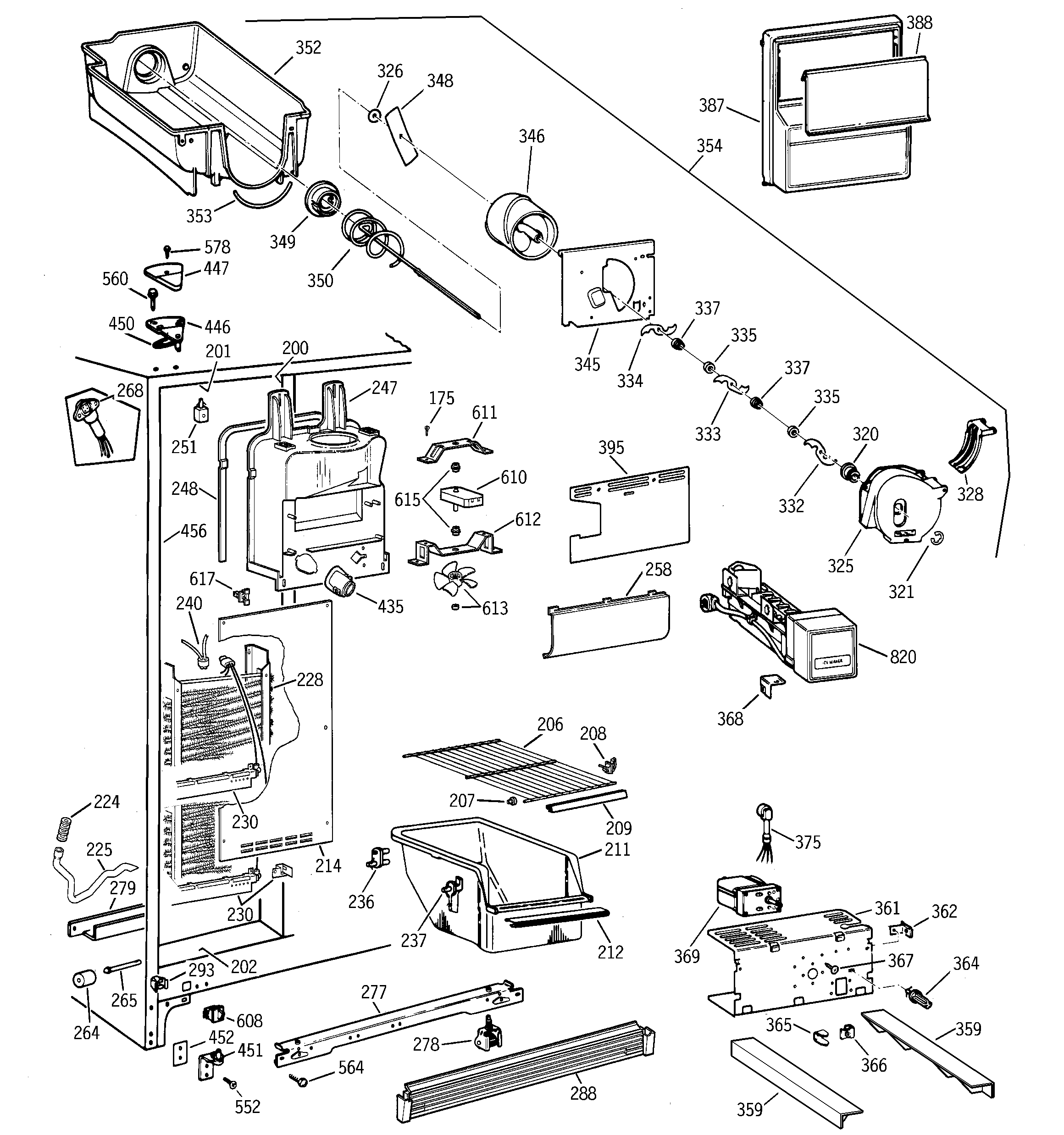 GE MRSC20KWBKAD freezer section diagram
