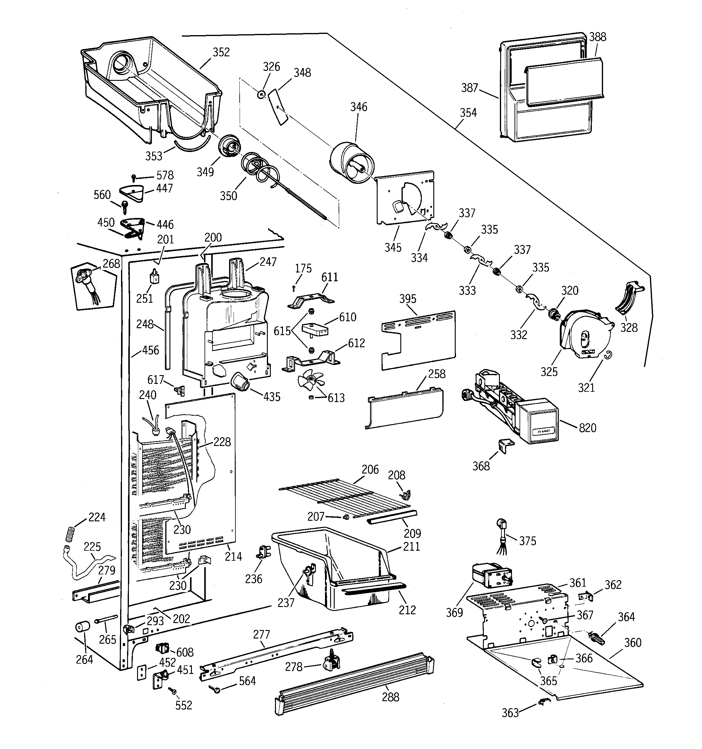 GE MRSC20KWBGWH freezer section diagram