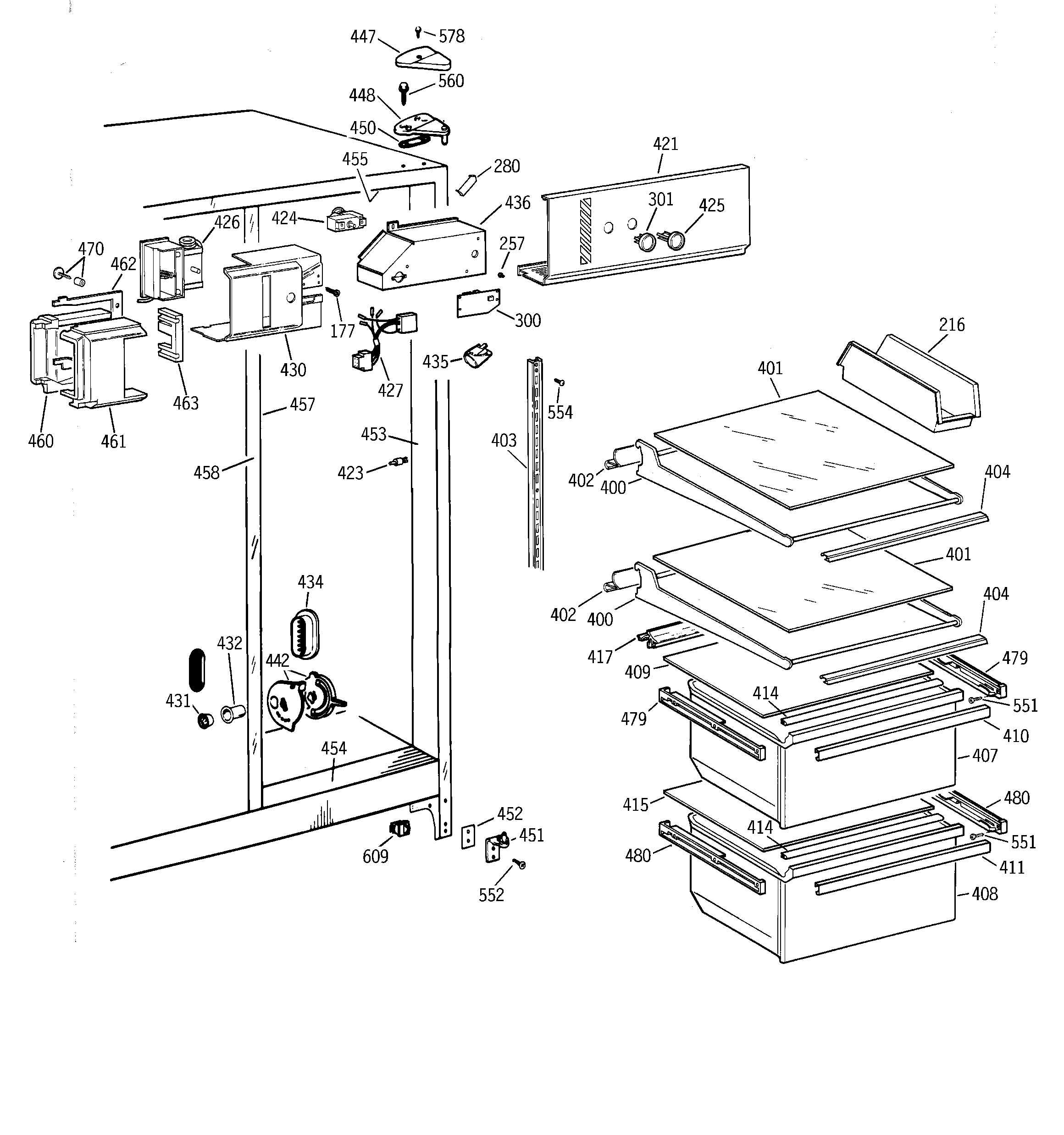 GE MSZ20GABGWW fresh food section diagram