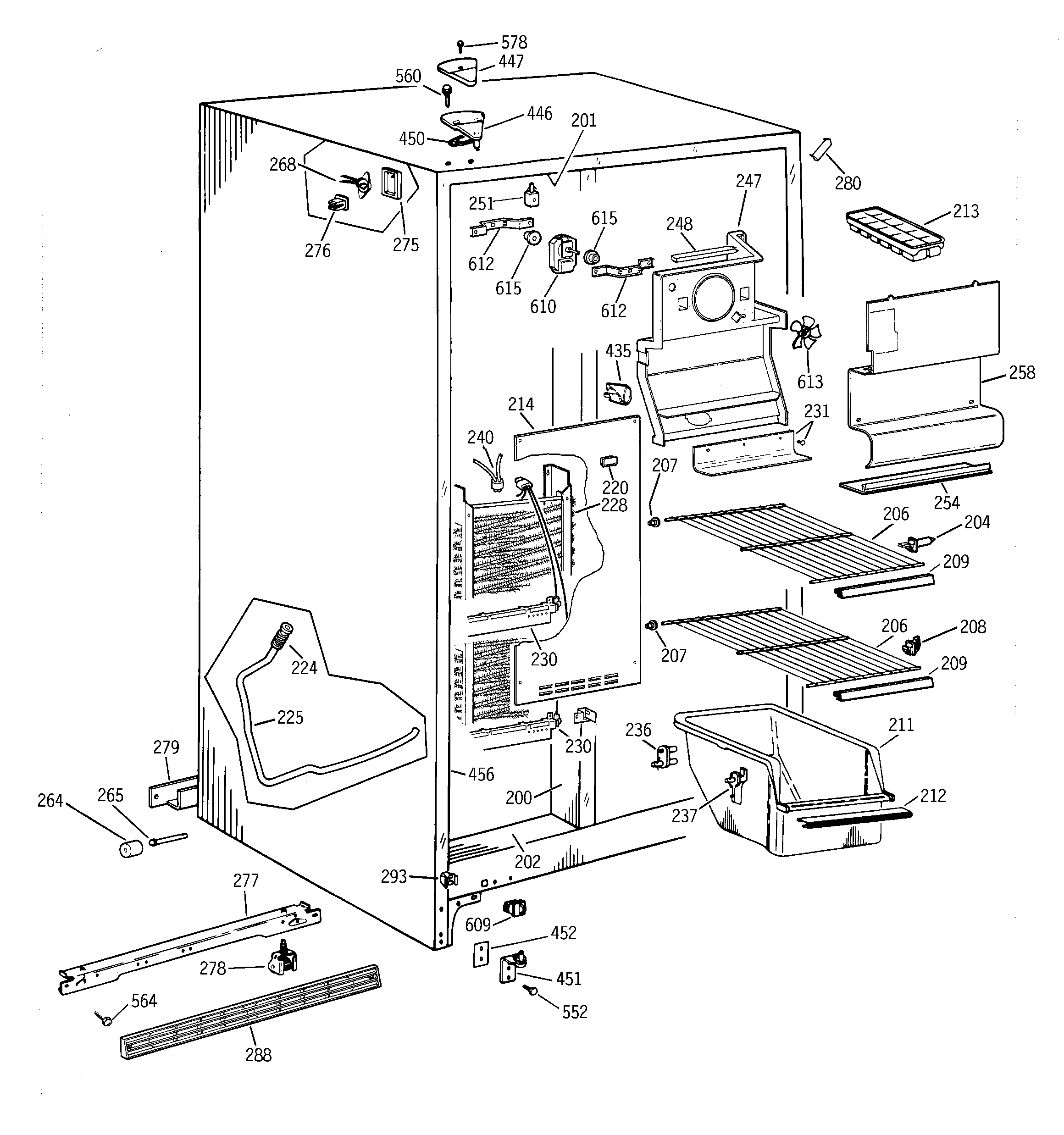 GE MSG22GABGWW freezer section diagram
