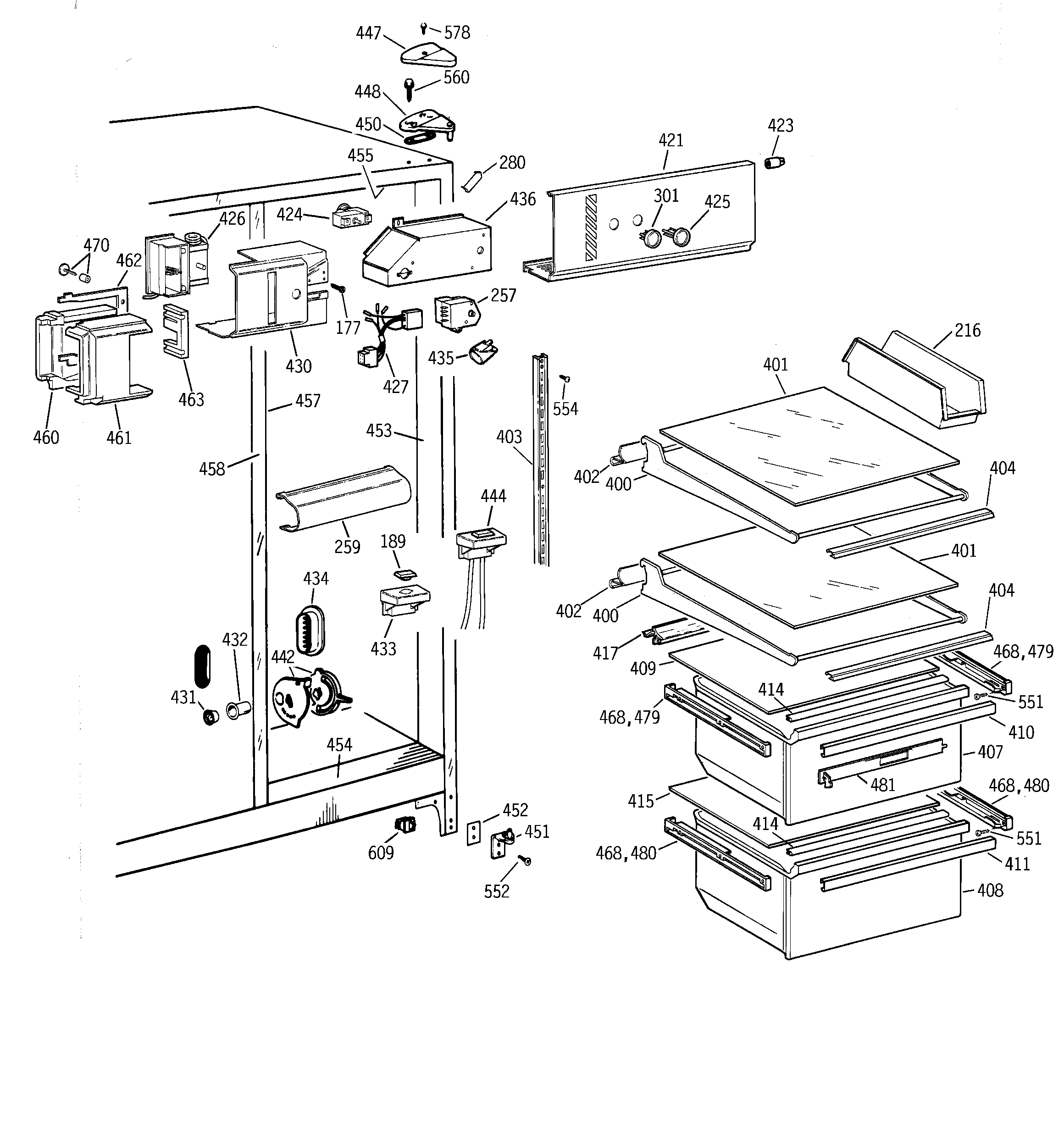 GE MSG22GABGWW fresh food section diagram