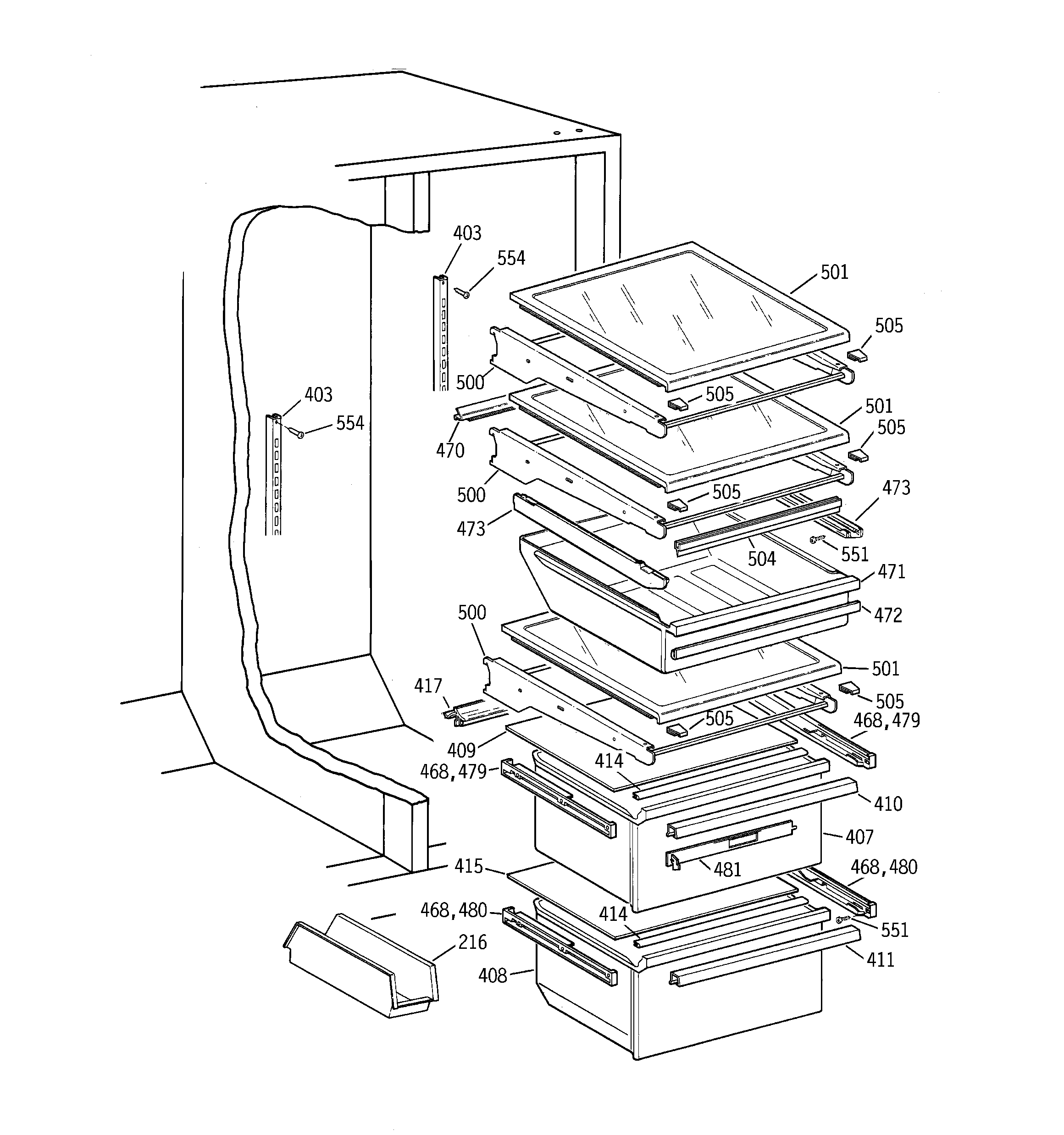 GE MSK28DHBGAA fresh food section diagram