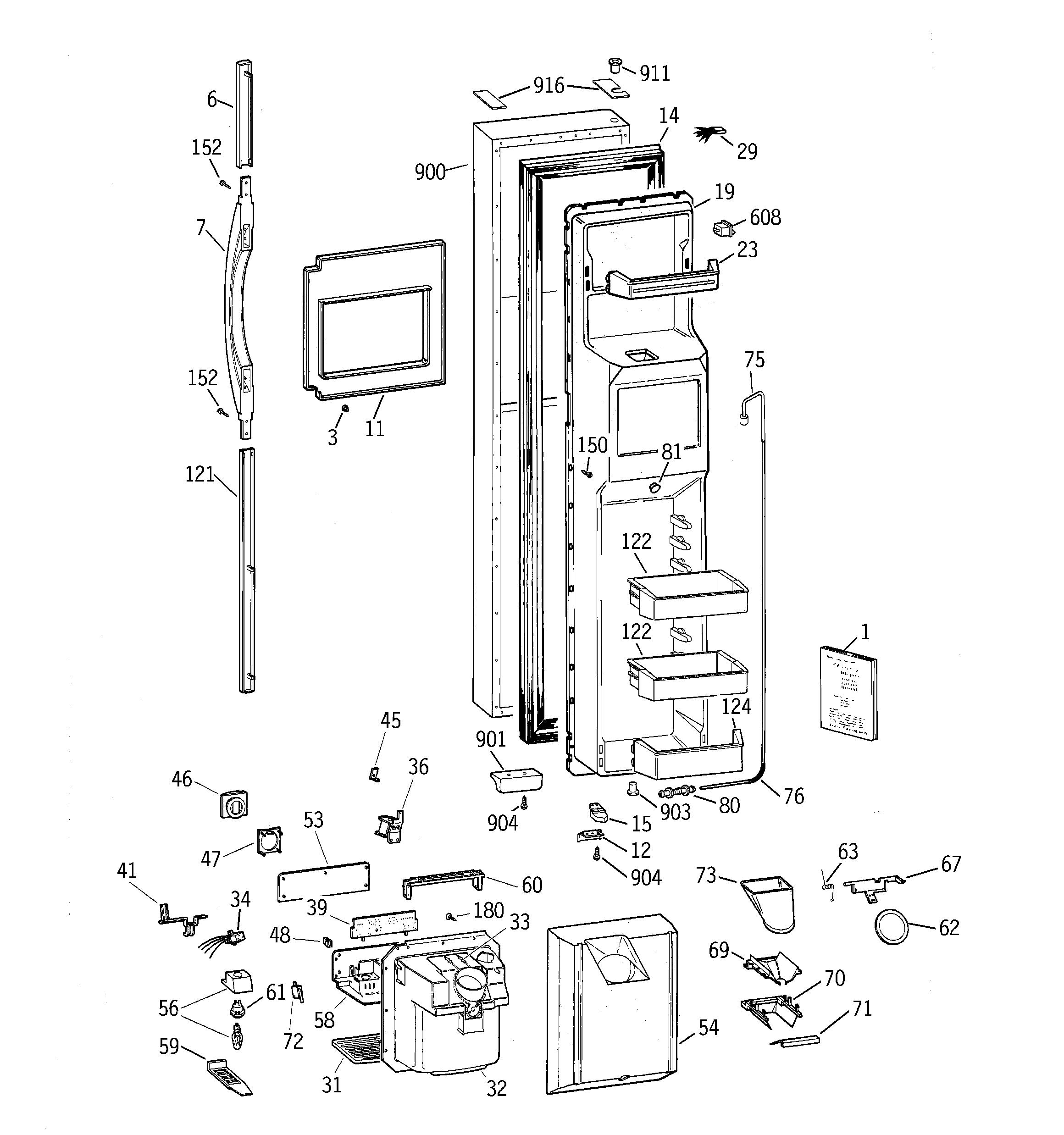 GE MSG28DHCGWW freezer door diagram