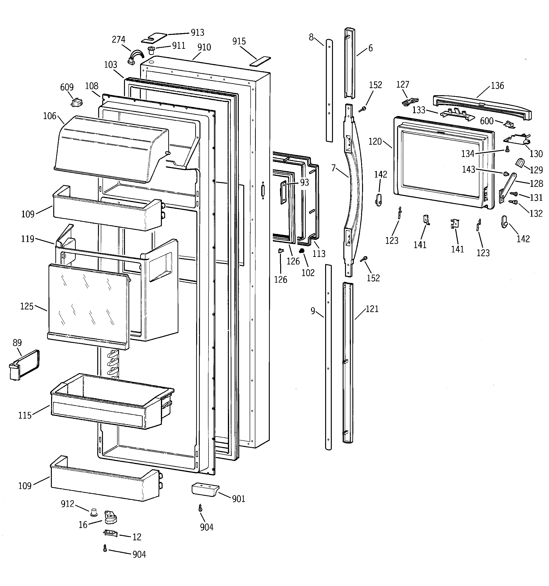 GE MSK30DHBGAA fresh food door diagram