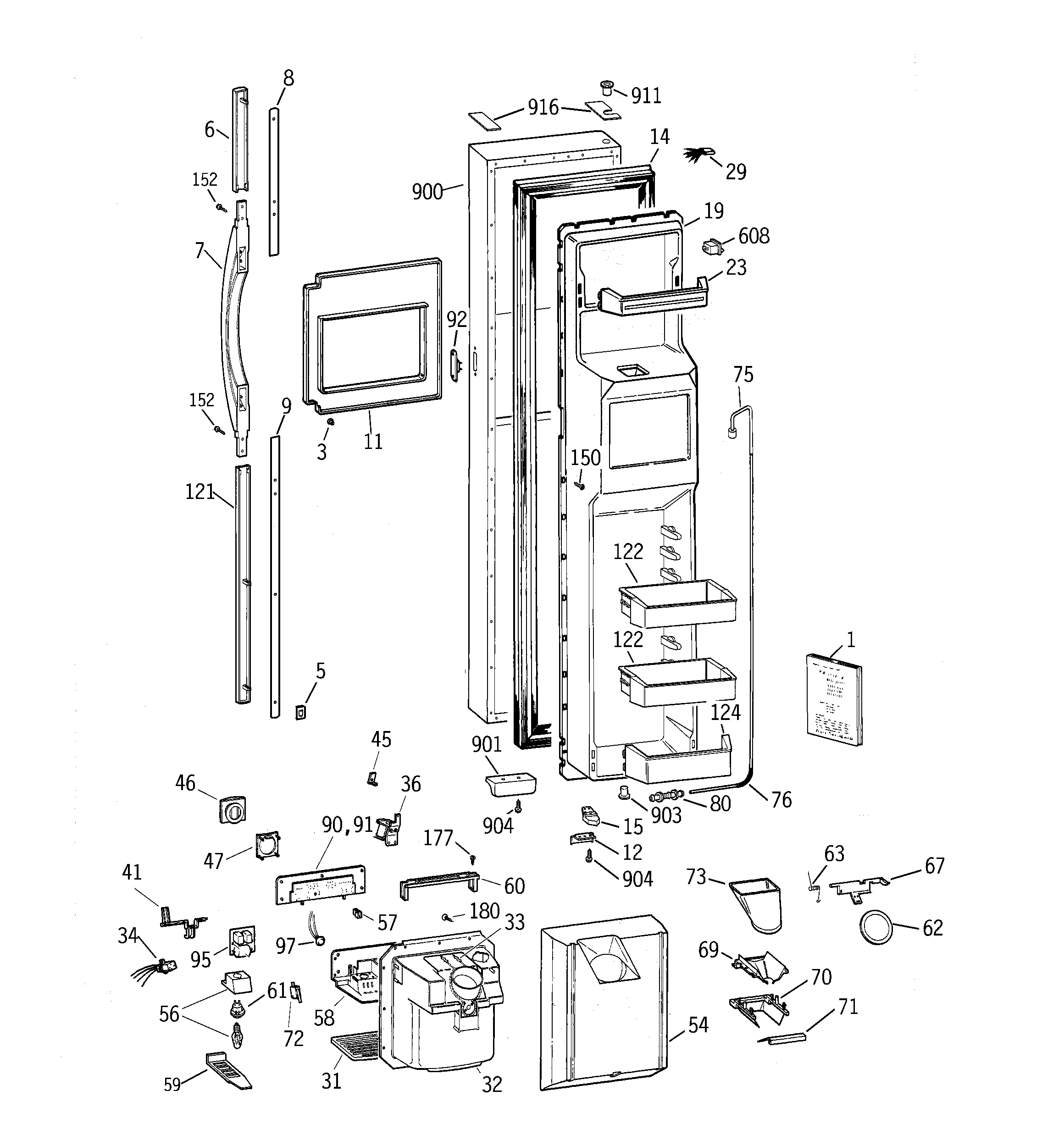 GE MSK28PFBGAA freezer door diagram