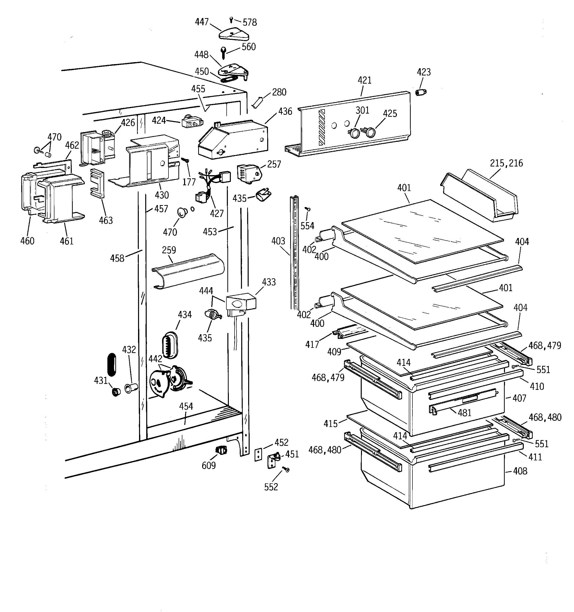 GE MSK25GACGAA fresh food section diagram