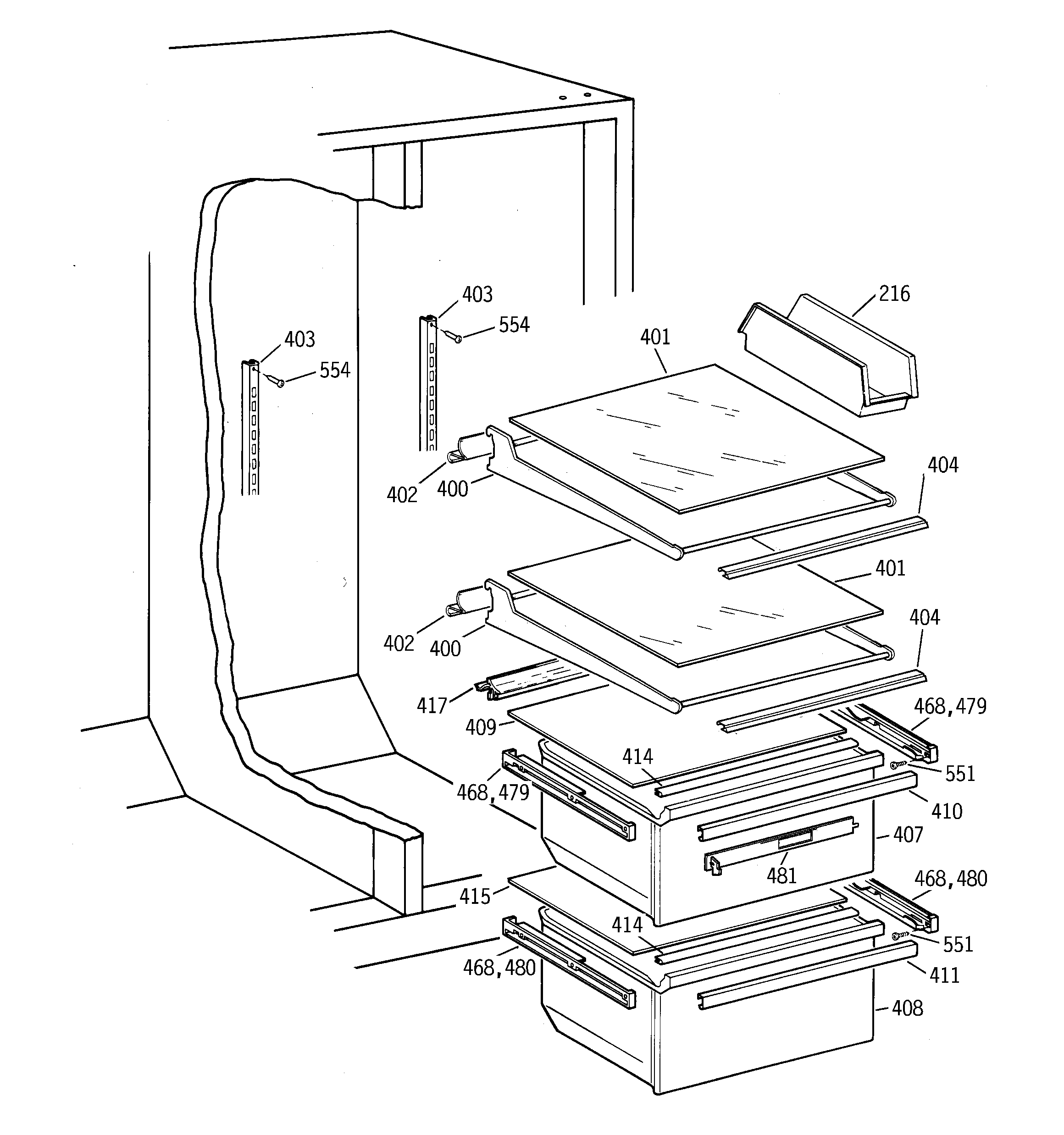 GE MST25GRBGWW fresh food section diagram