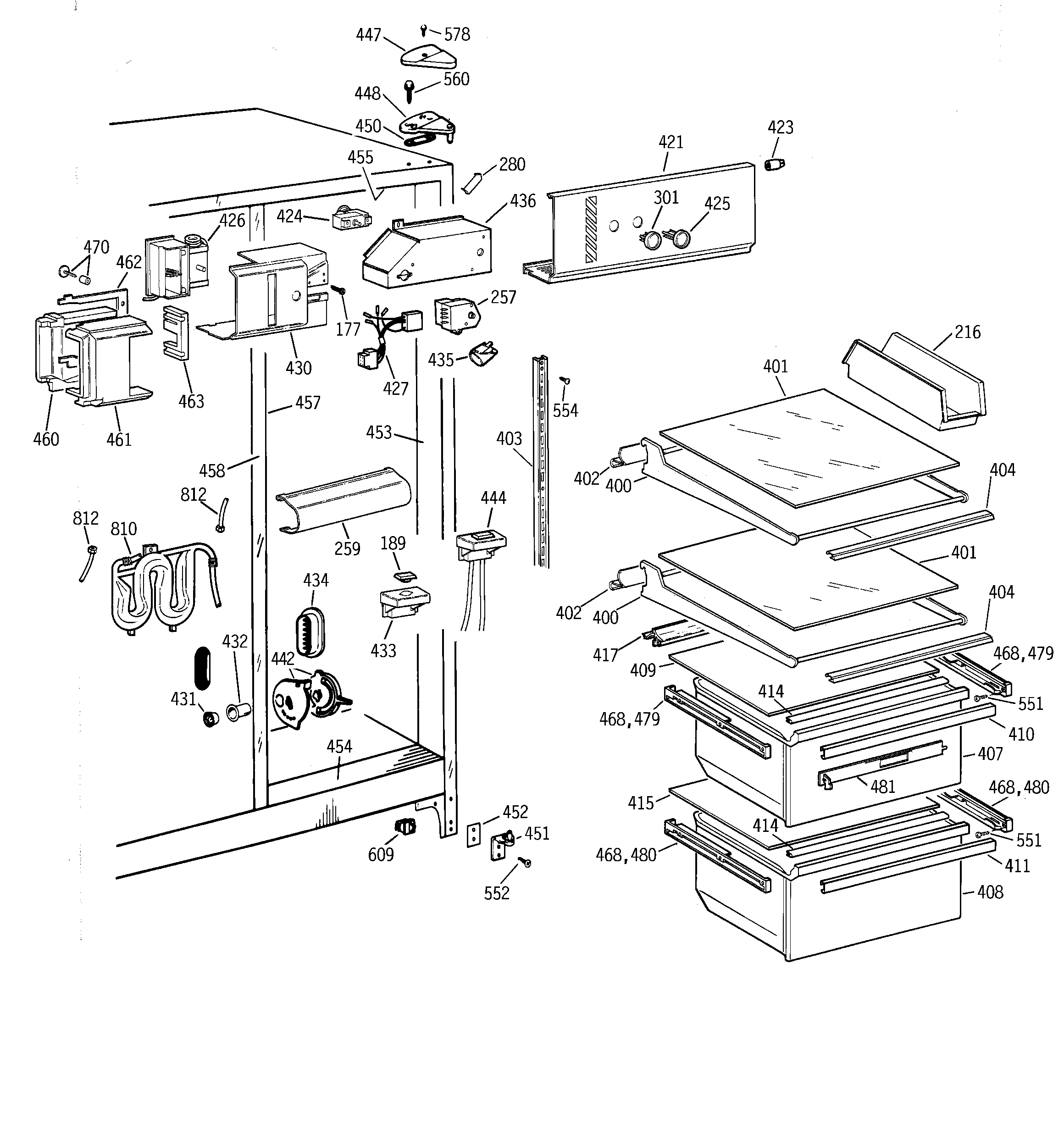 GE MSK25GRDAAA fresh food section diagram