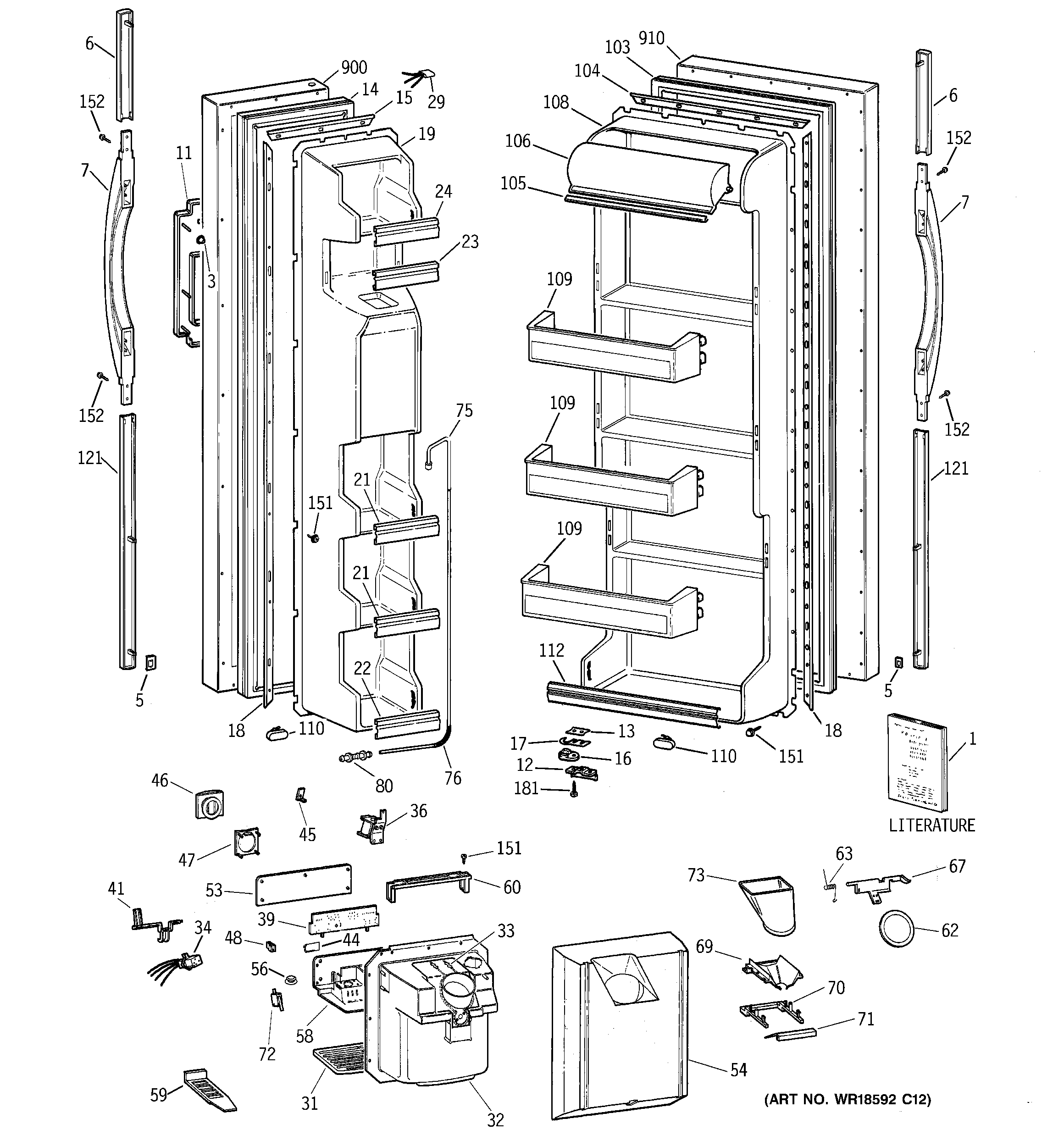 GE MSG20GWBKWW doors diagram