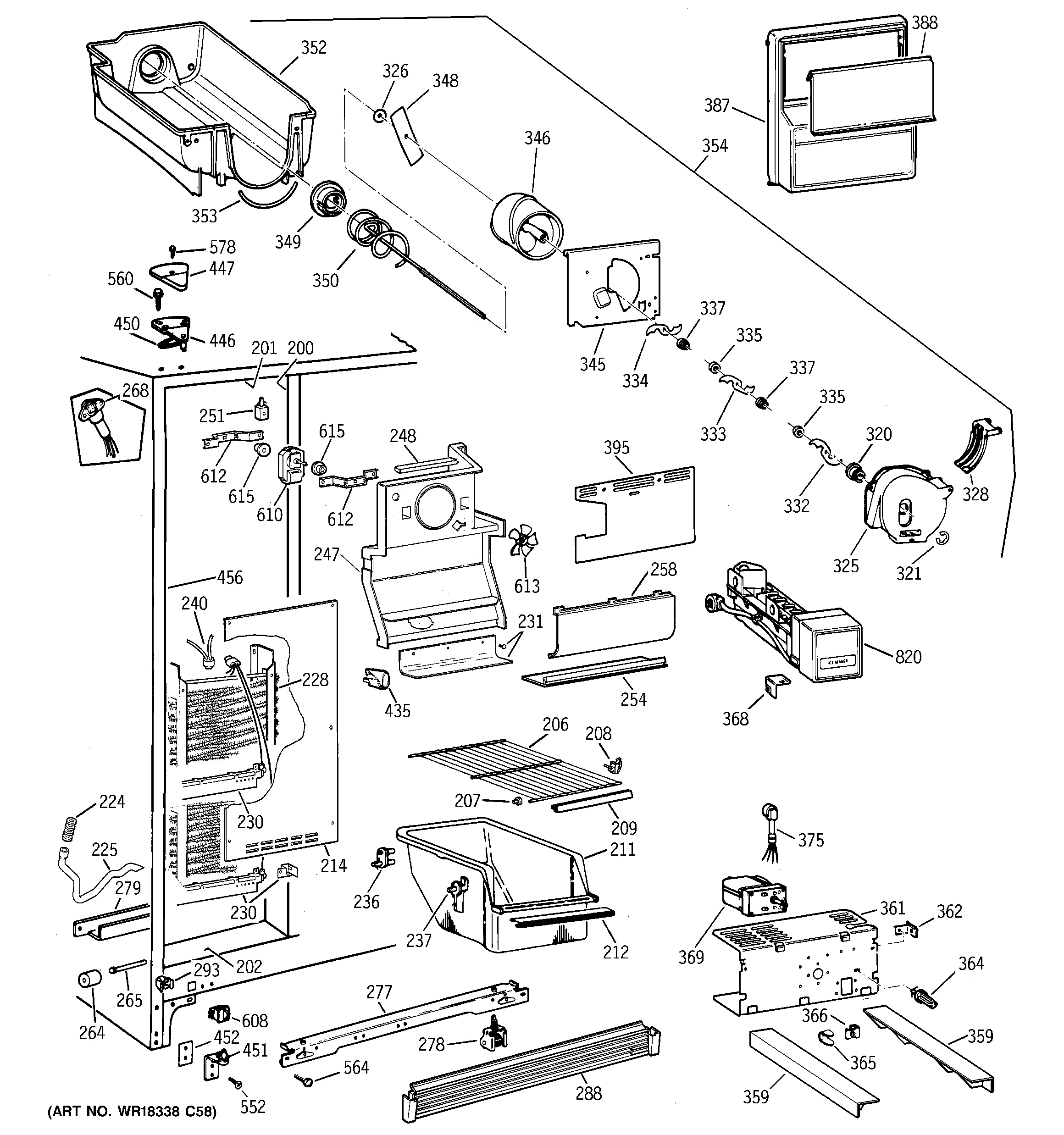 GE MSG20GWBKWW freezer section diagram