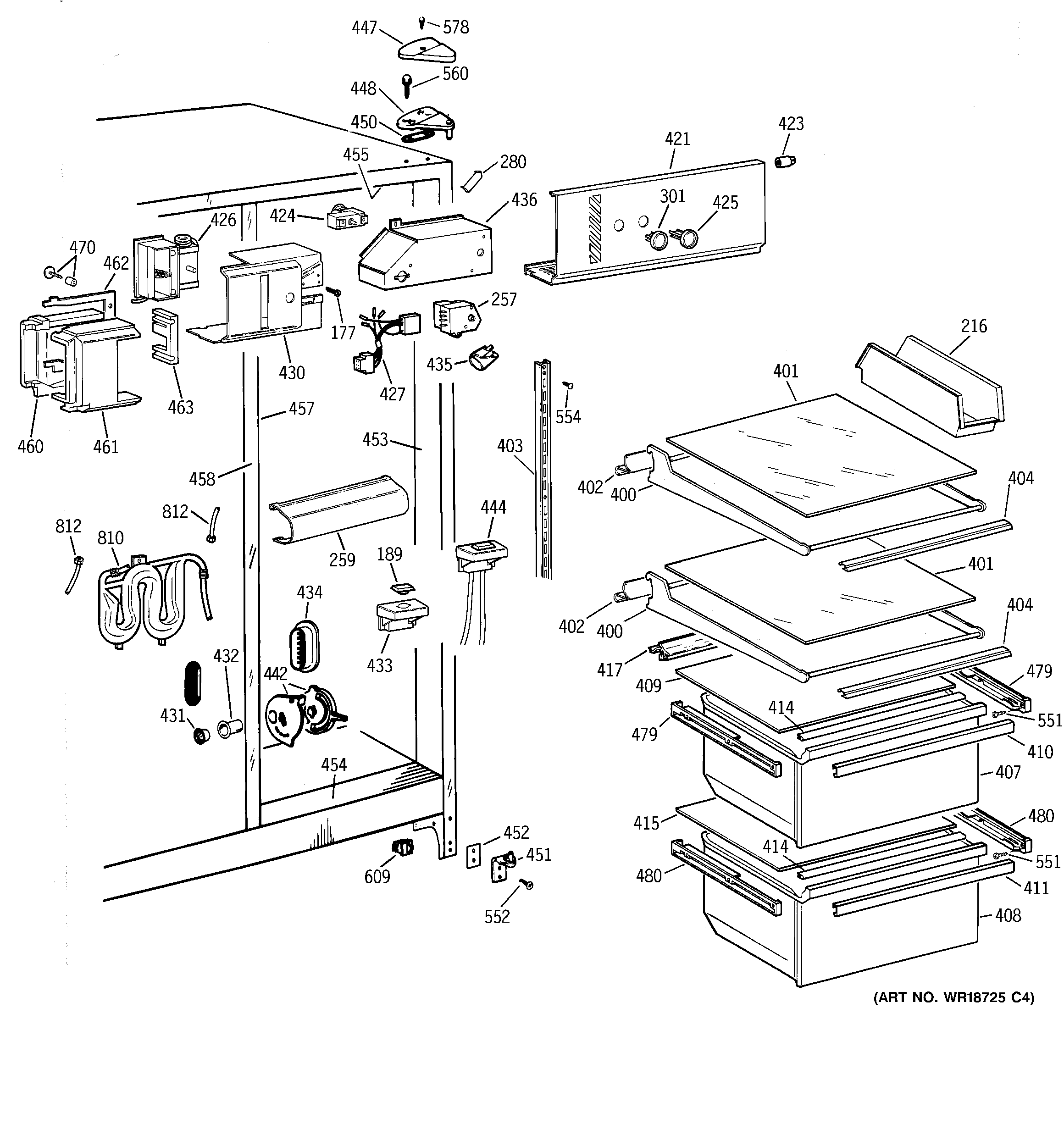 GE MSG20GWBKWW fresh food section diagram