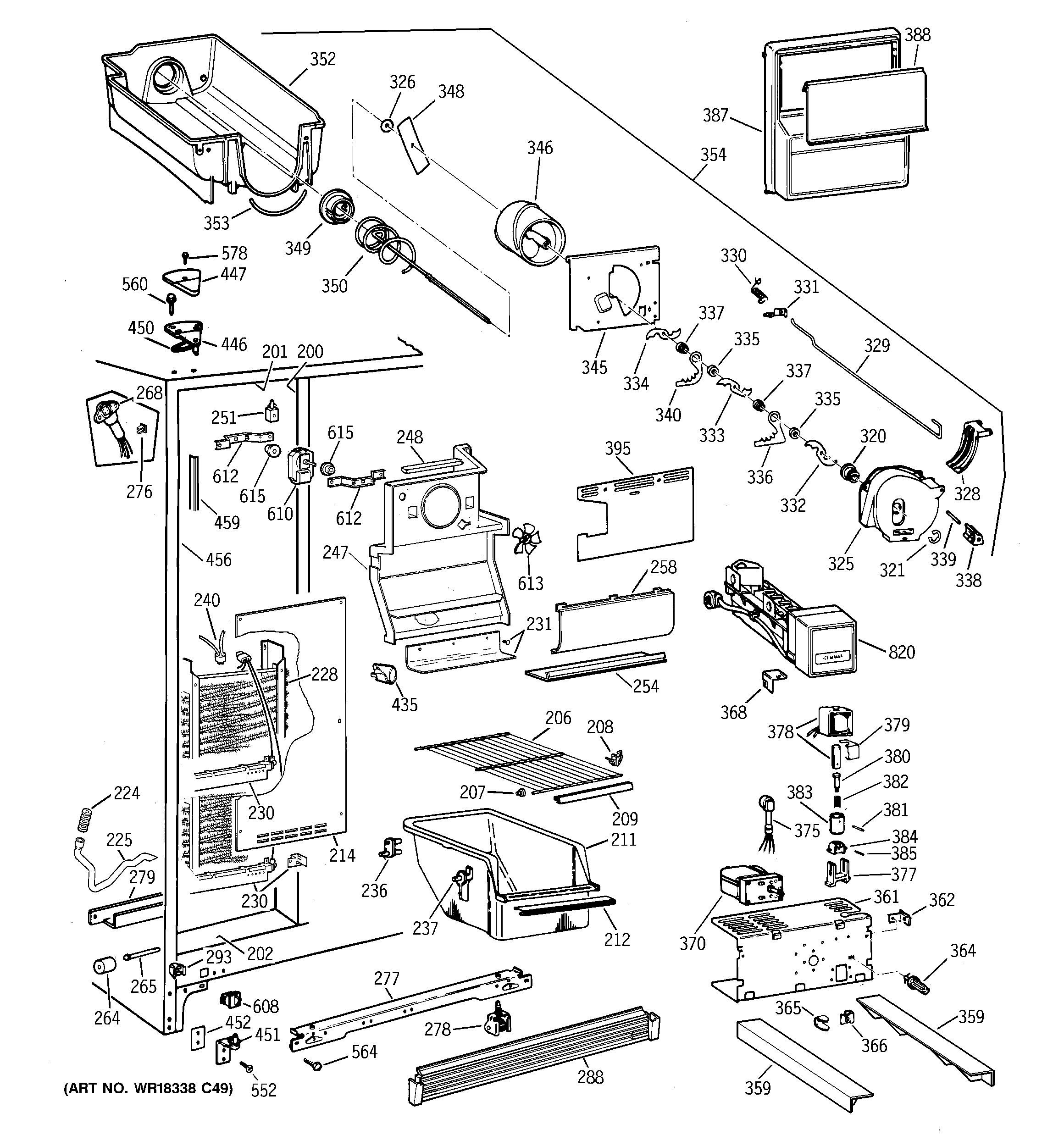 GE MSK22GRBKAD freezer section diagram