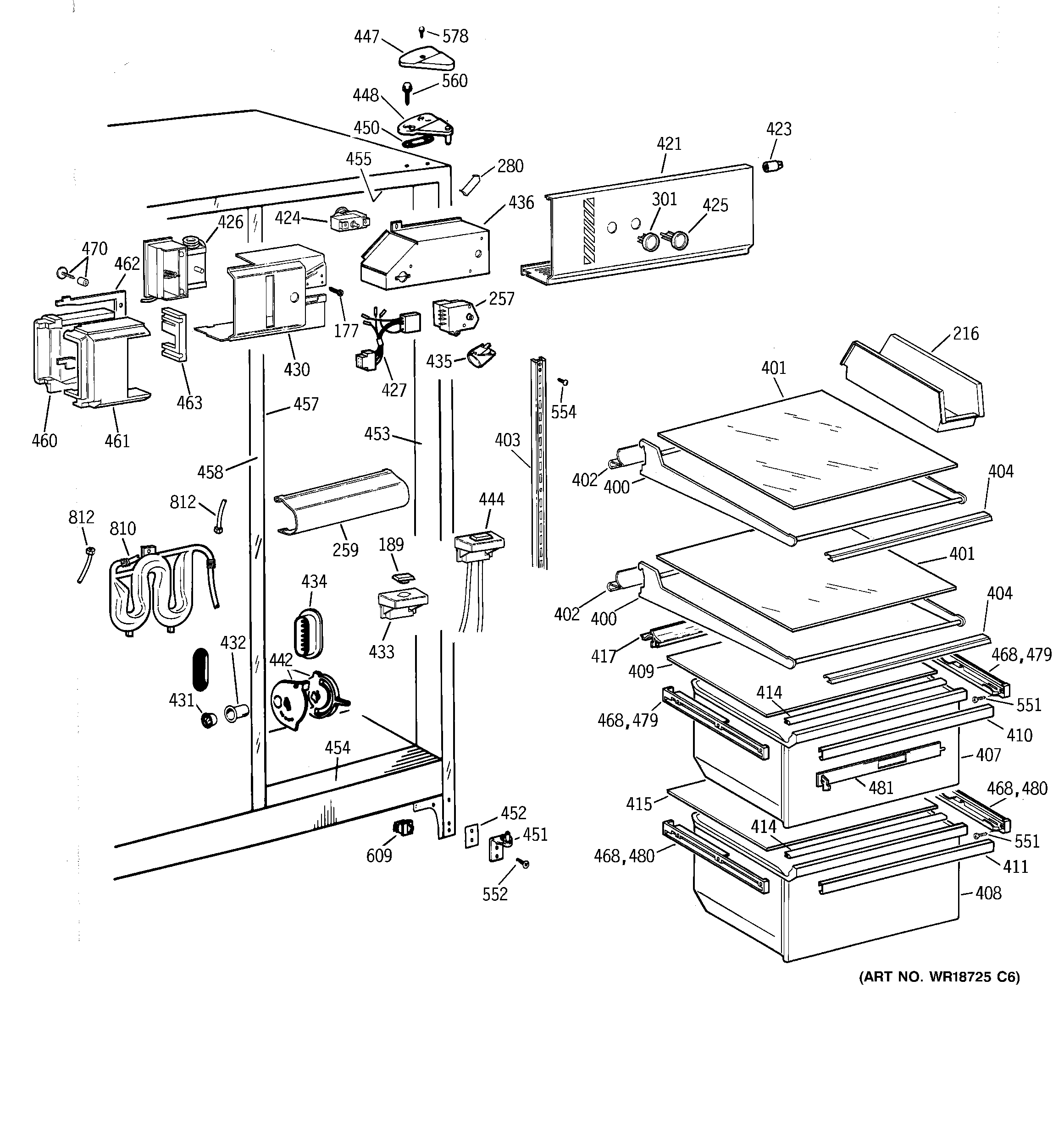 GE MSK22GRBKAD fresh food section diagram