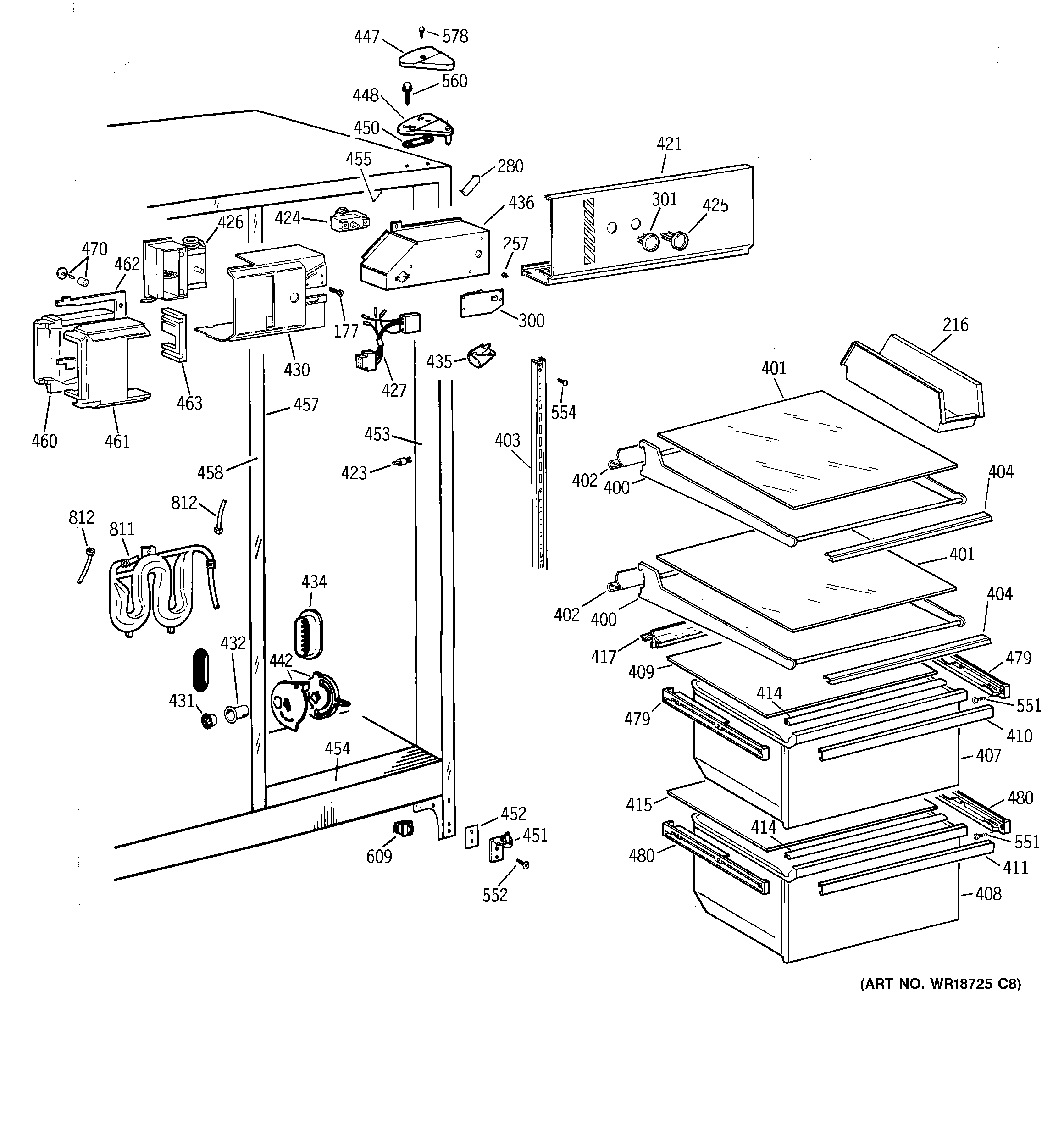 GE MSZ20GWCKWW fresh food section diagram