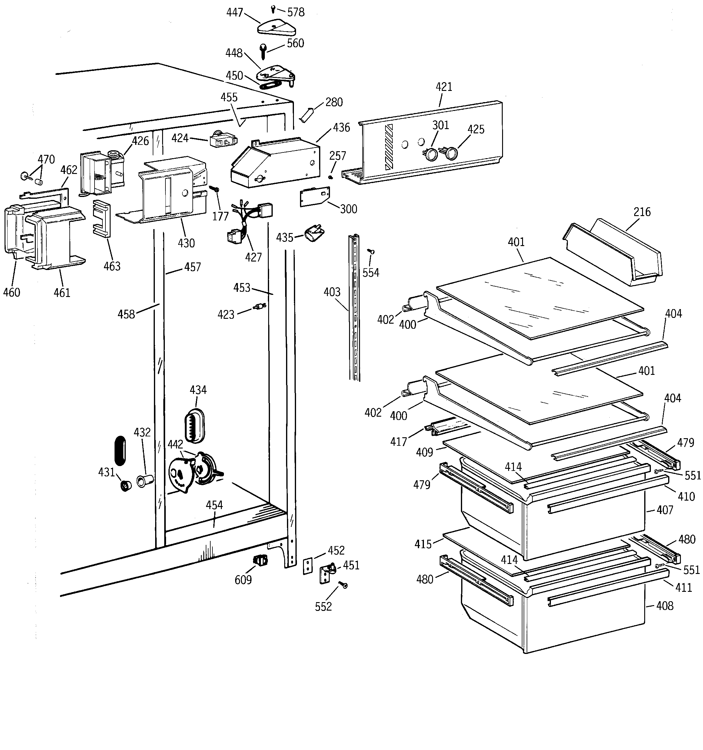 GE MSZ20GABKWW fresh food section diagram