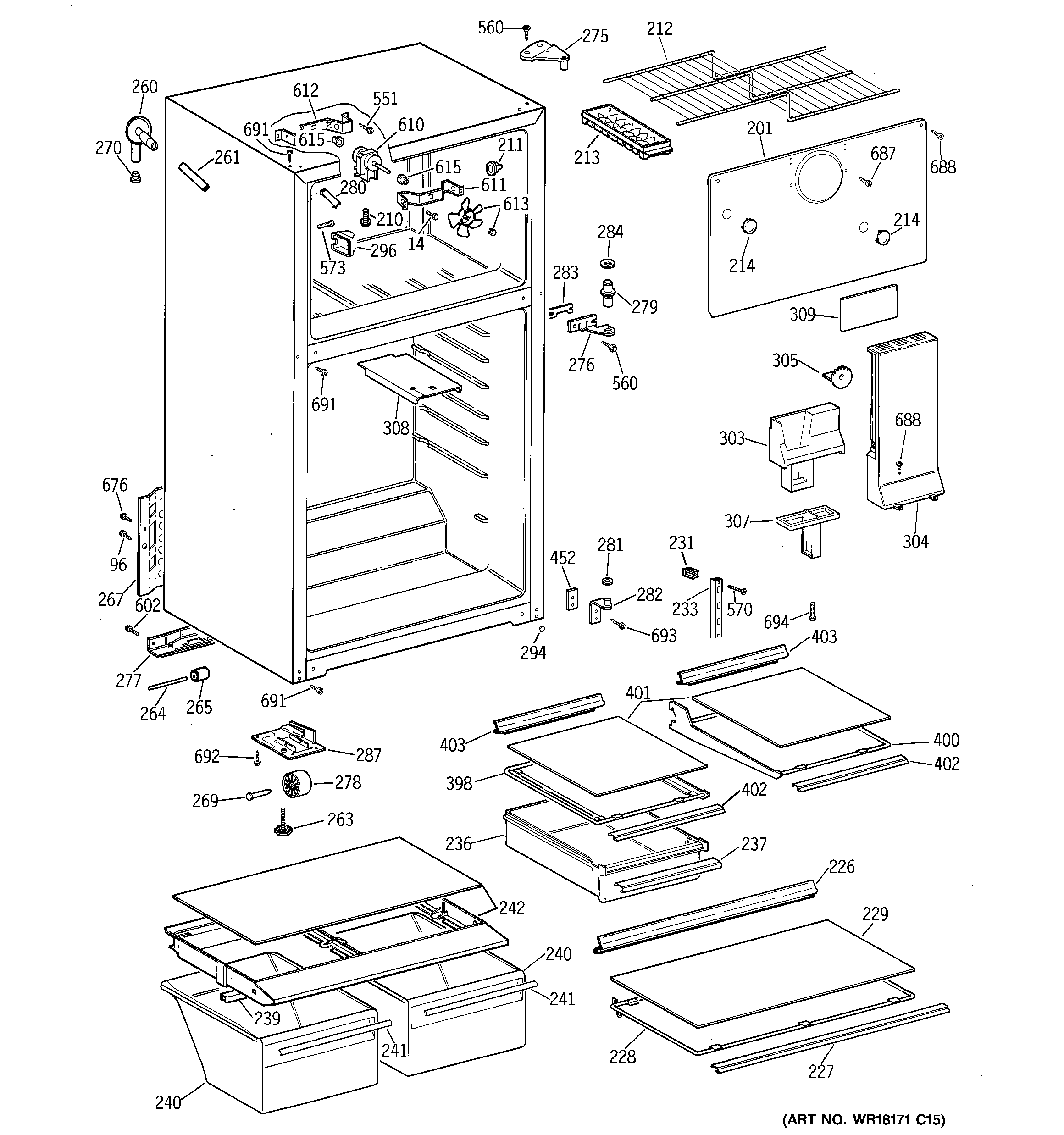 GE MTX17KABBRAA cabinet diagram