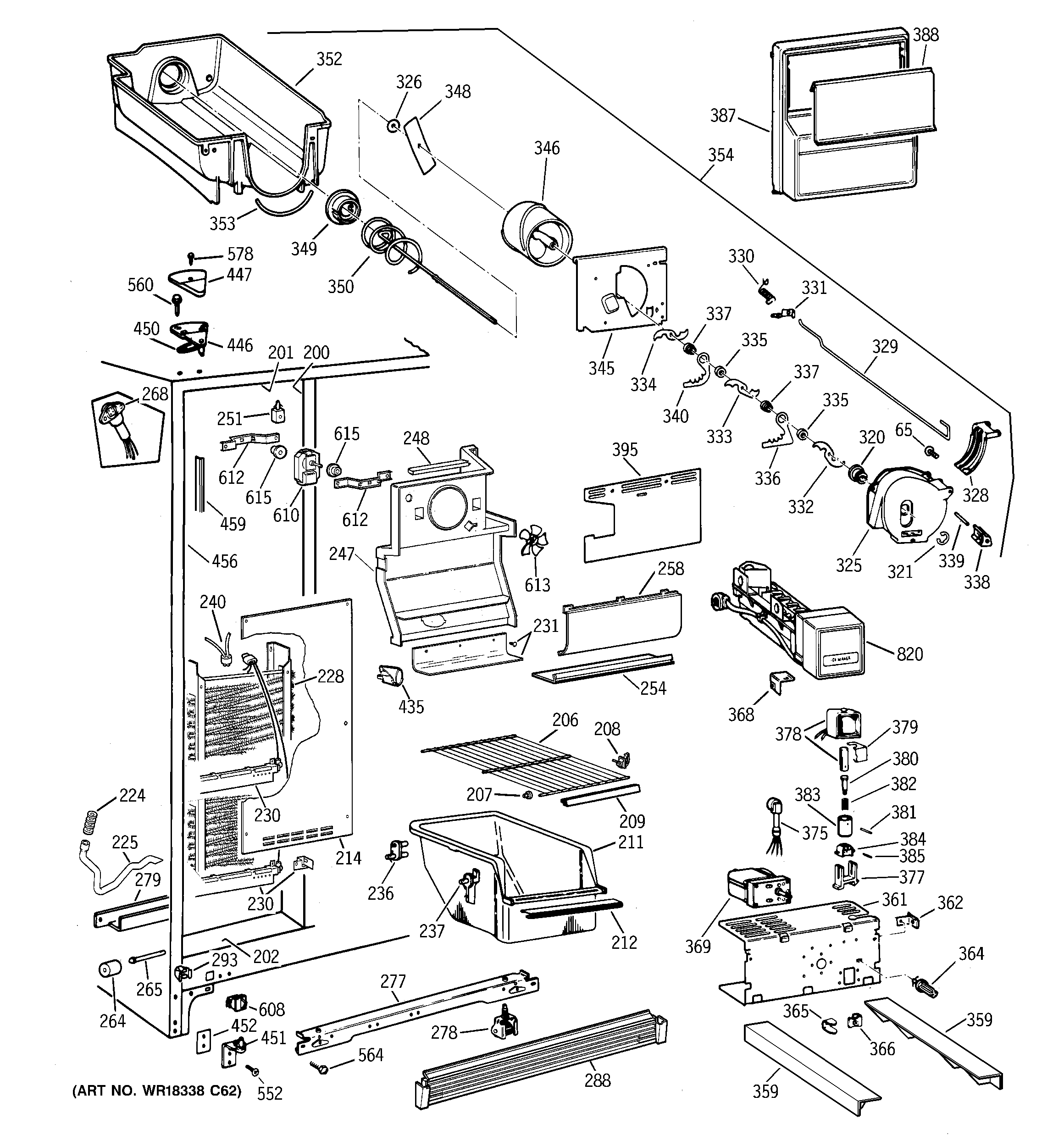 GE MSK22ZRDAAA freezer section diagram