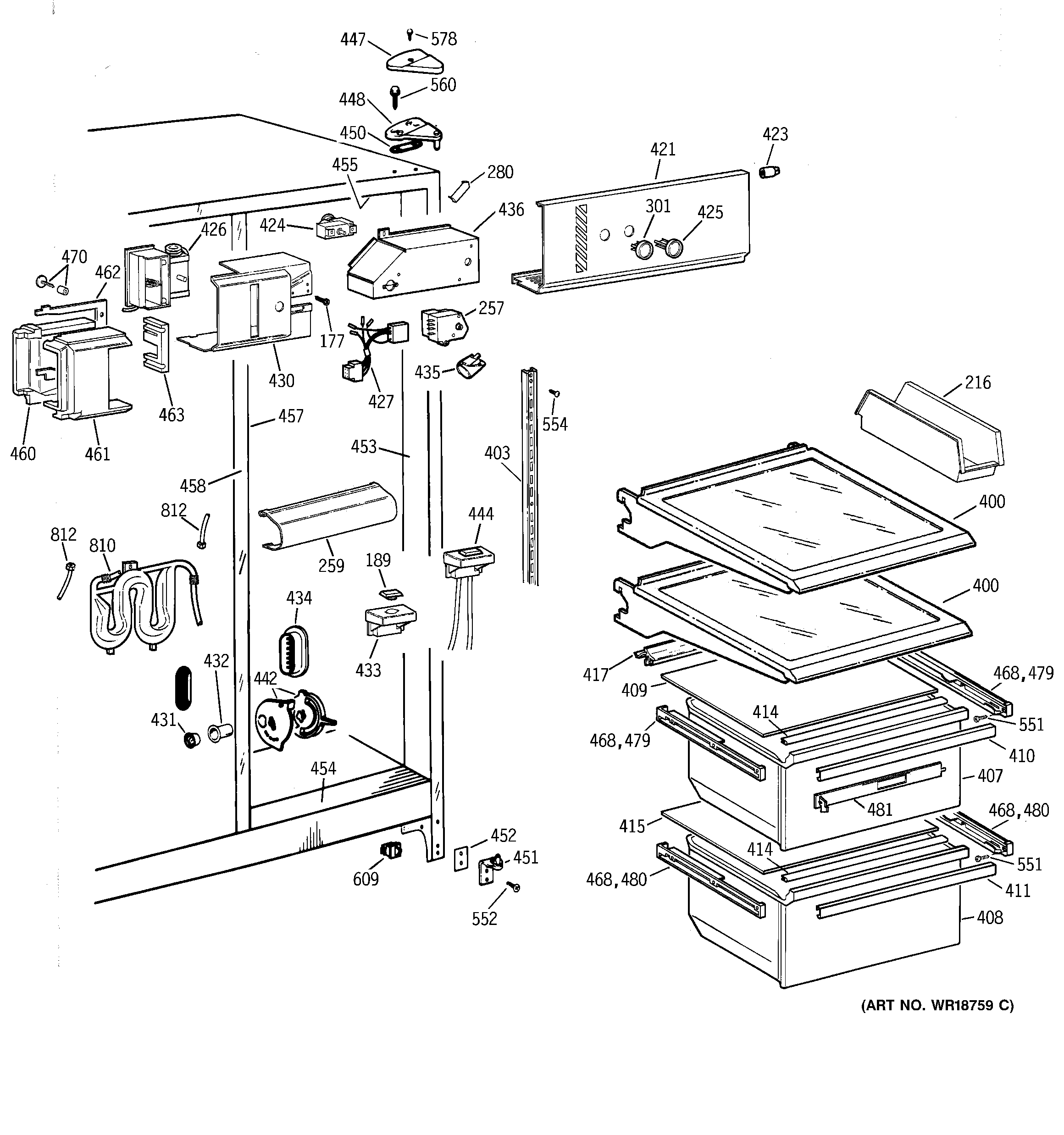 GE MSK22ZRDAAA fresh food section diagram