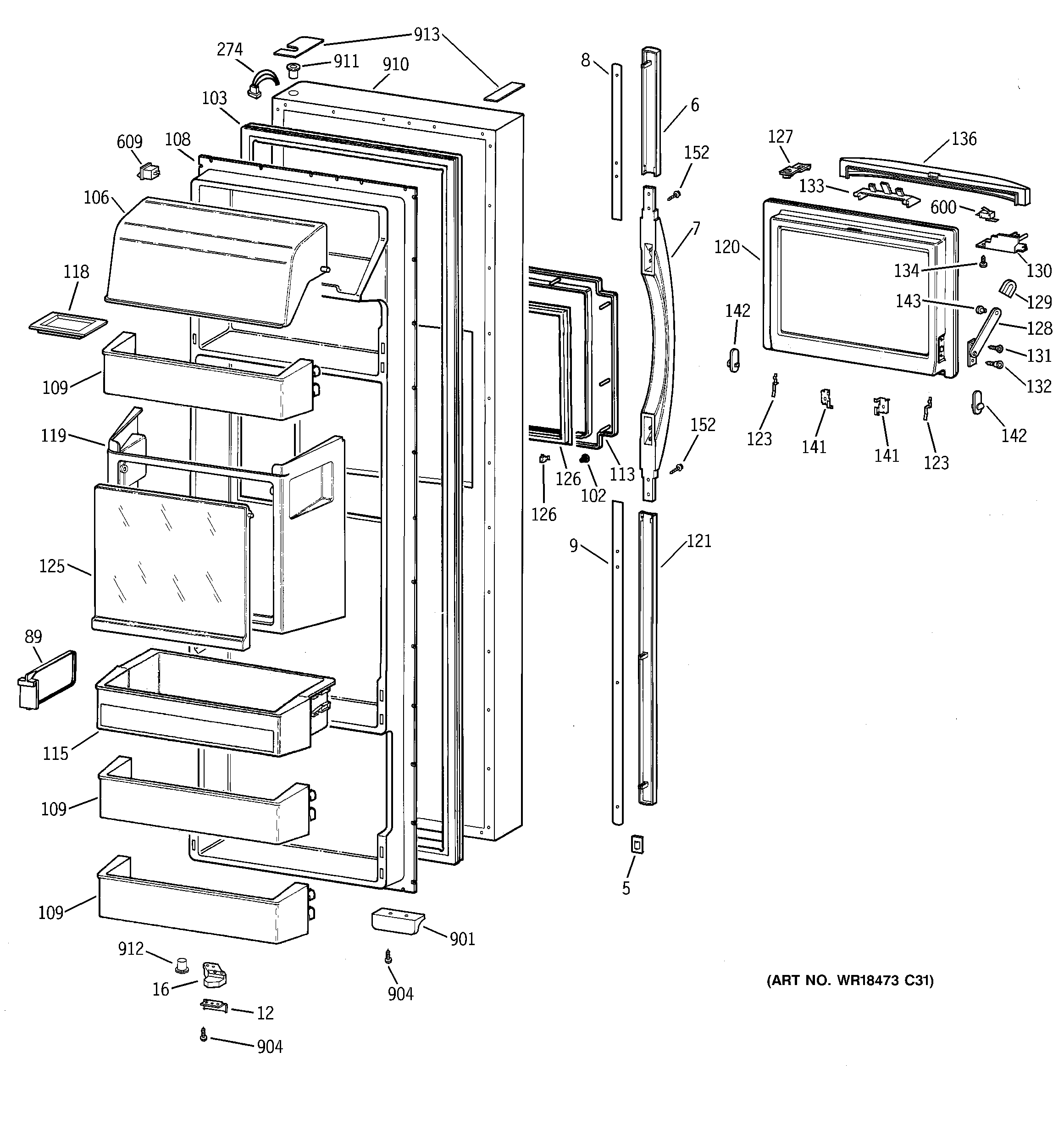 GE MSK28DHDAAA fresh food door diagram