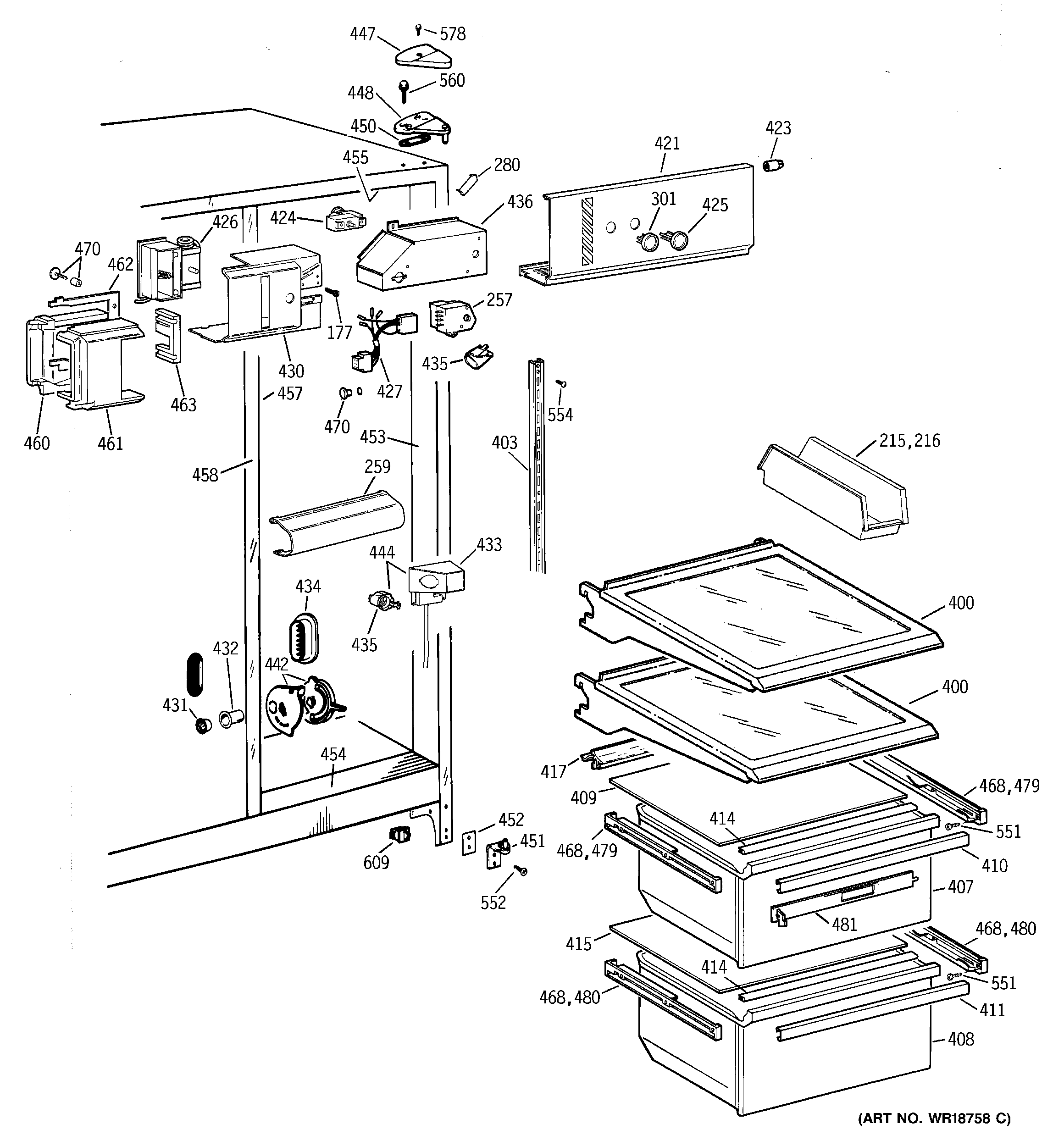 GE MSK25ZADAAA fresh food section diagram