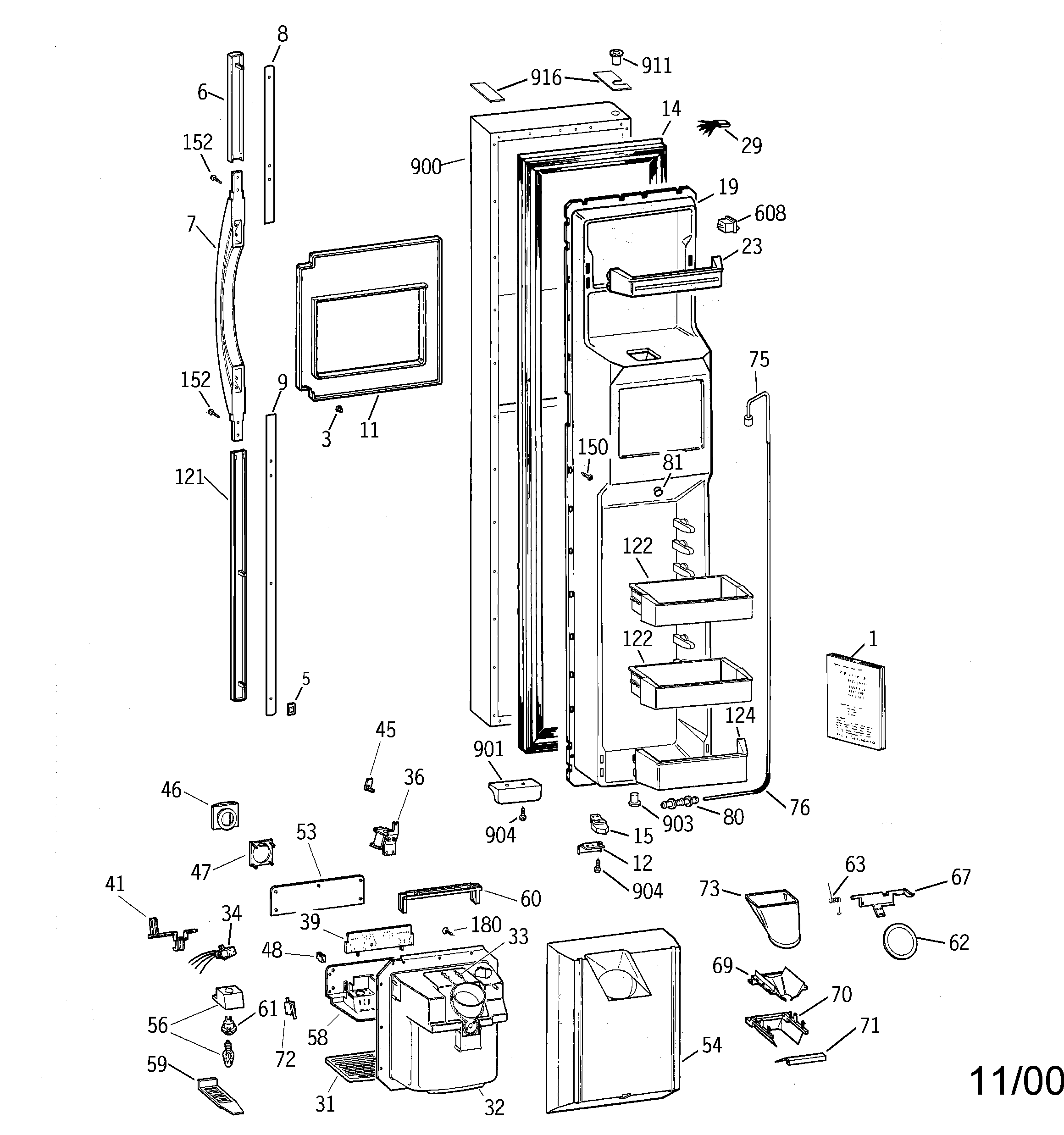 GE MSK28DHBHAA freezer door diagram